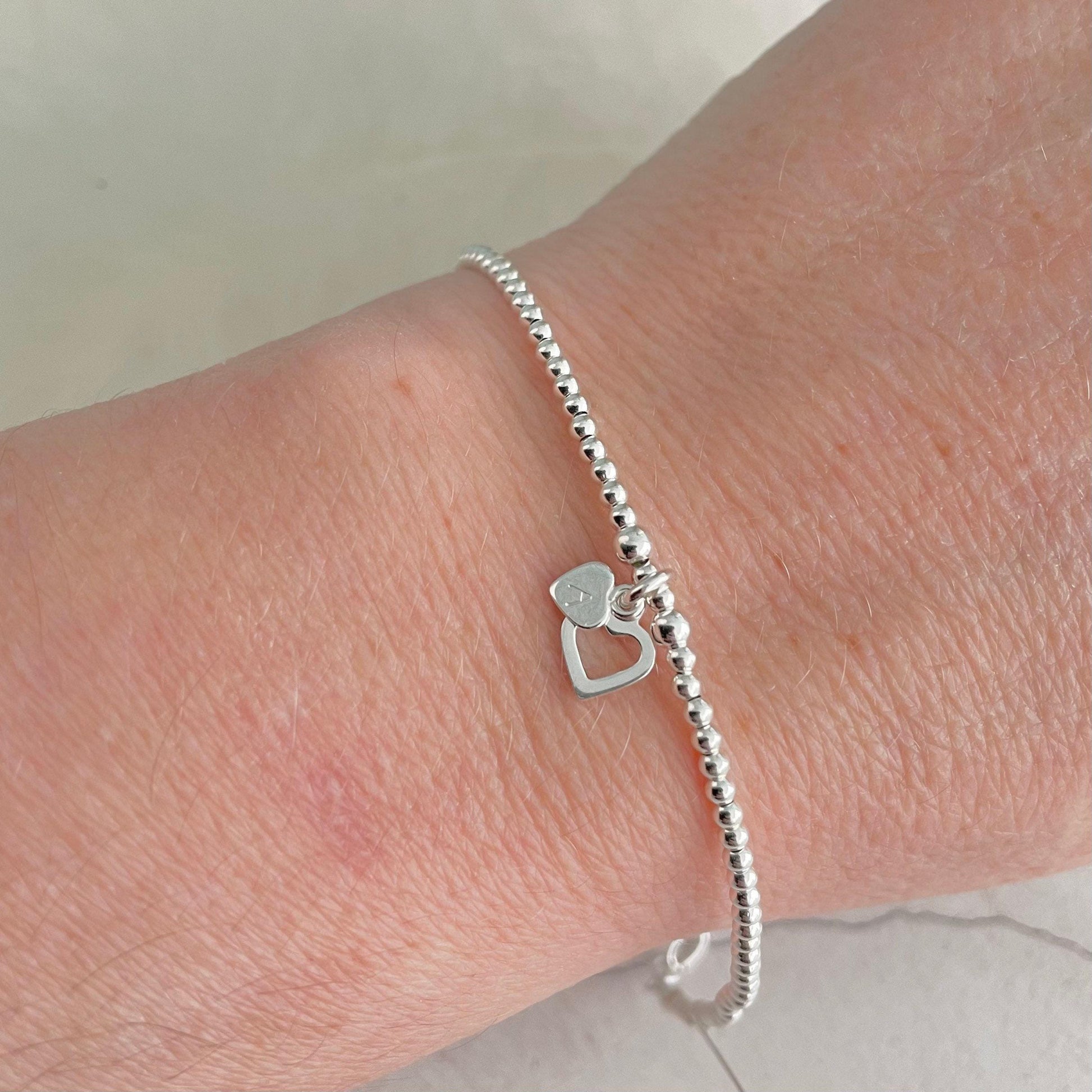 Delicate Open Heart Personalised Bracelet with initial in sterling Silver