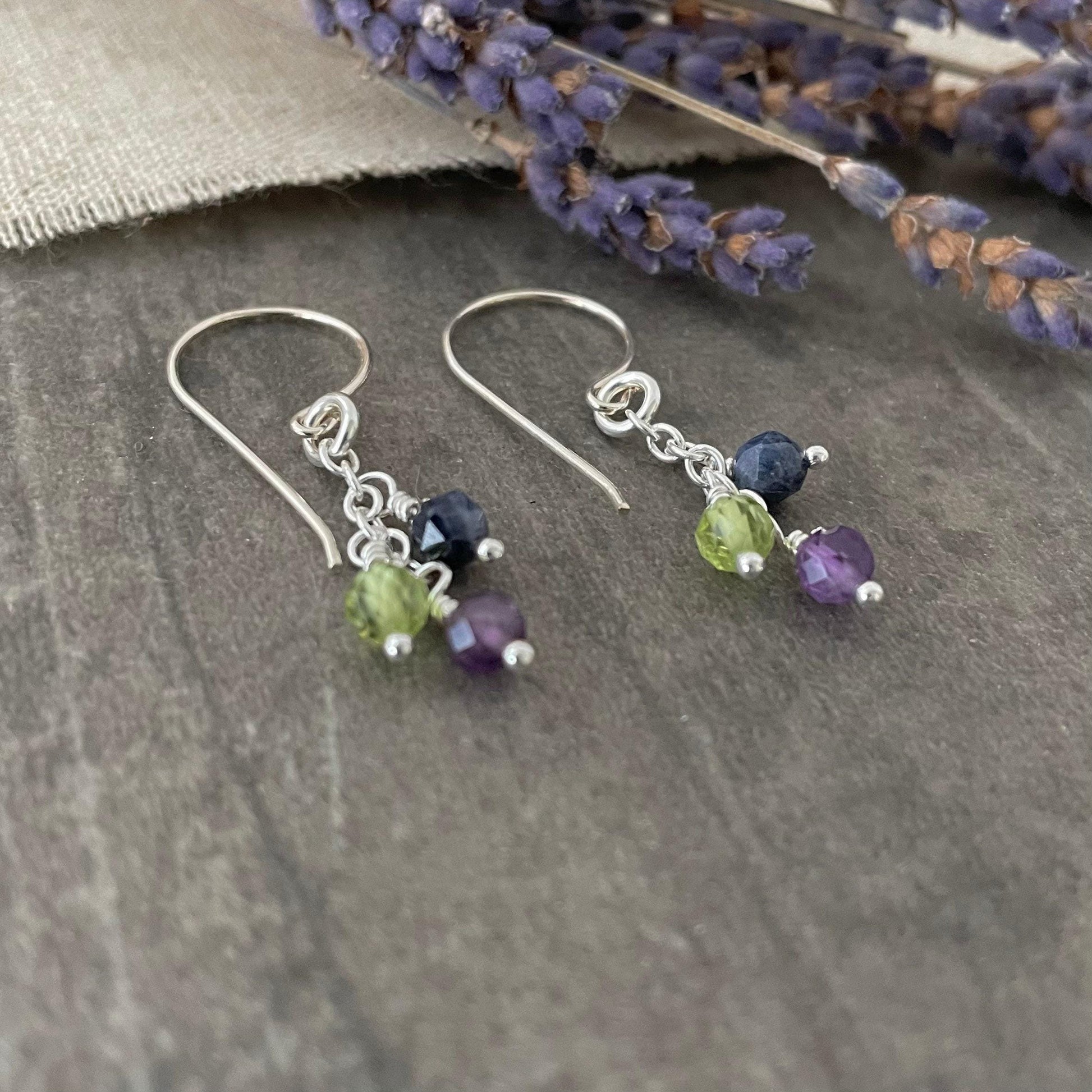 Cascade Birthstone Earrings Personalised with Family Birthstones in Sterling Silver , Gift for Mum