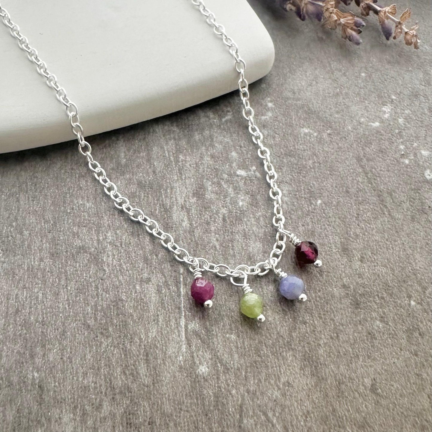 Dainty Birthstone Family Necklace for Mothers Day in Sterling Silver