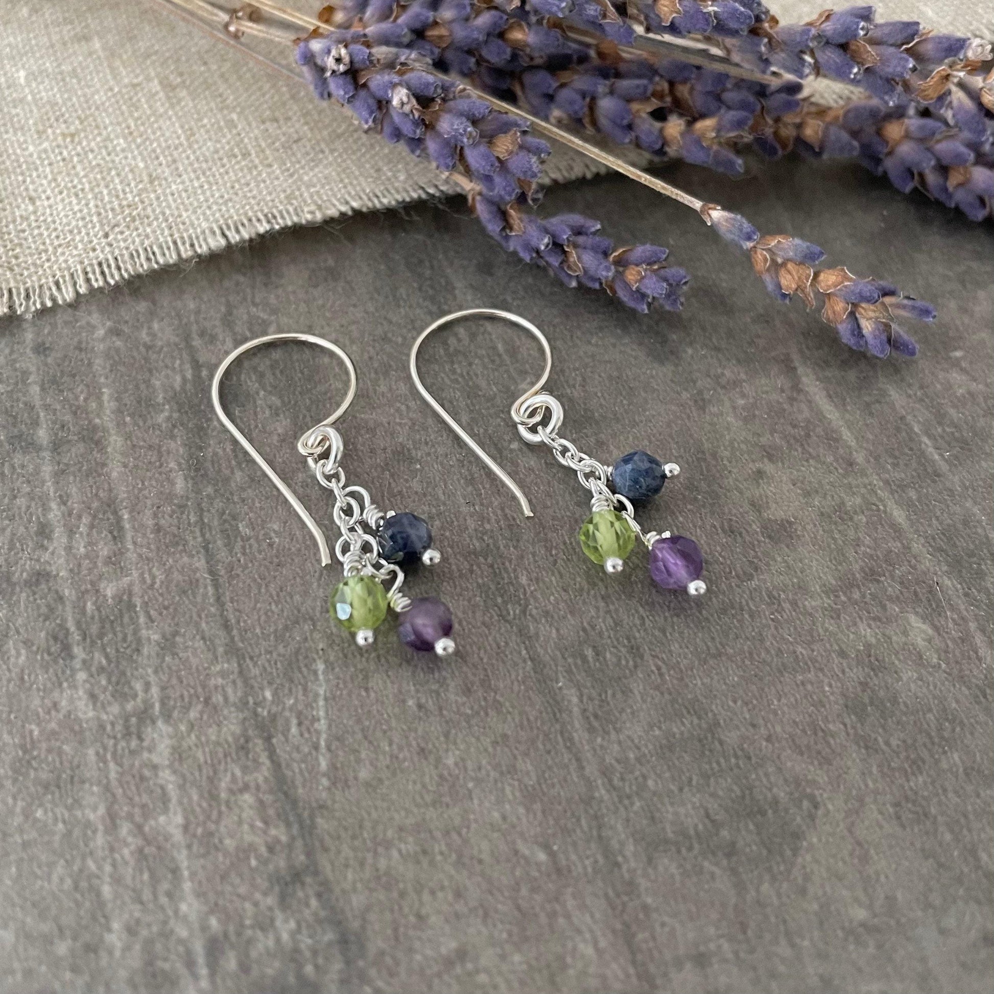 Cascade Birthstone Earrings Personalised with Family Birthstones in Sterling Silver , Gift for Mum