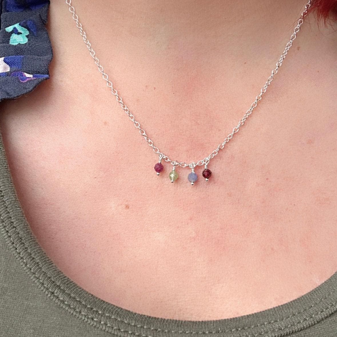 Dainty Birthstone Family Necklace for Mothers Day in Sterling Silver