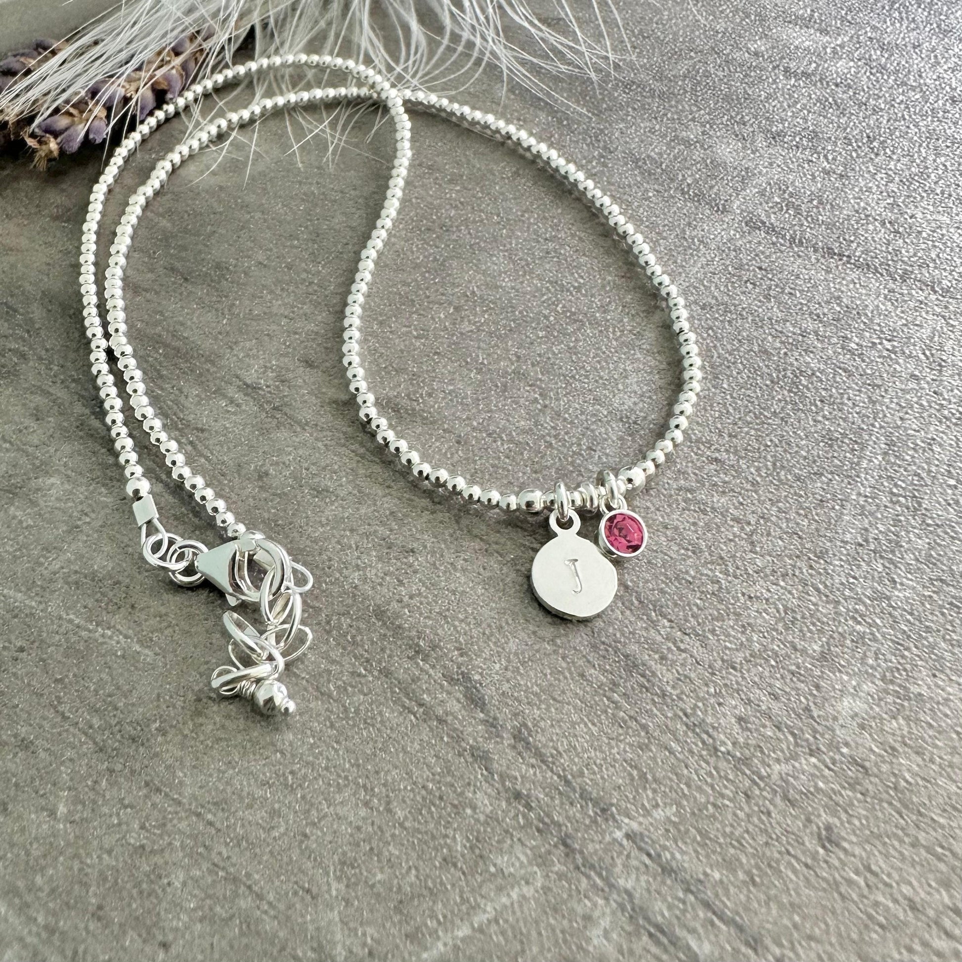 Dainty Personalised Initial Birthstone Necklace in Sterling Silver