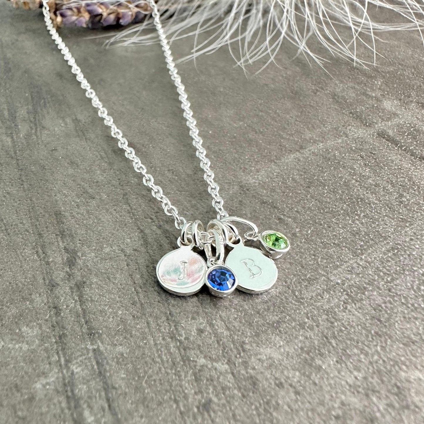 Personalised Crystal Birthstone Charm Necklace with Initials, Sentimental Gift for Mum