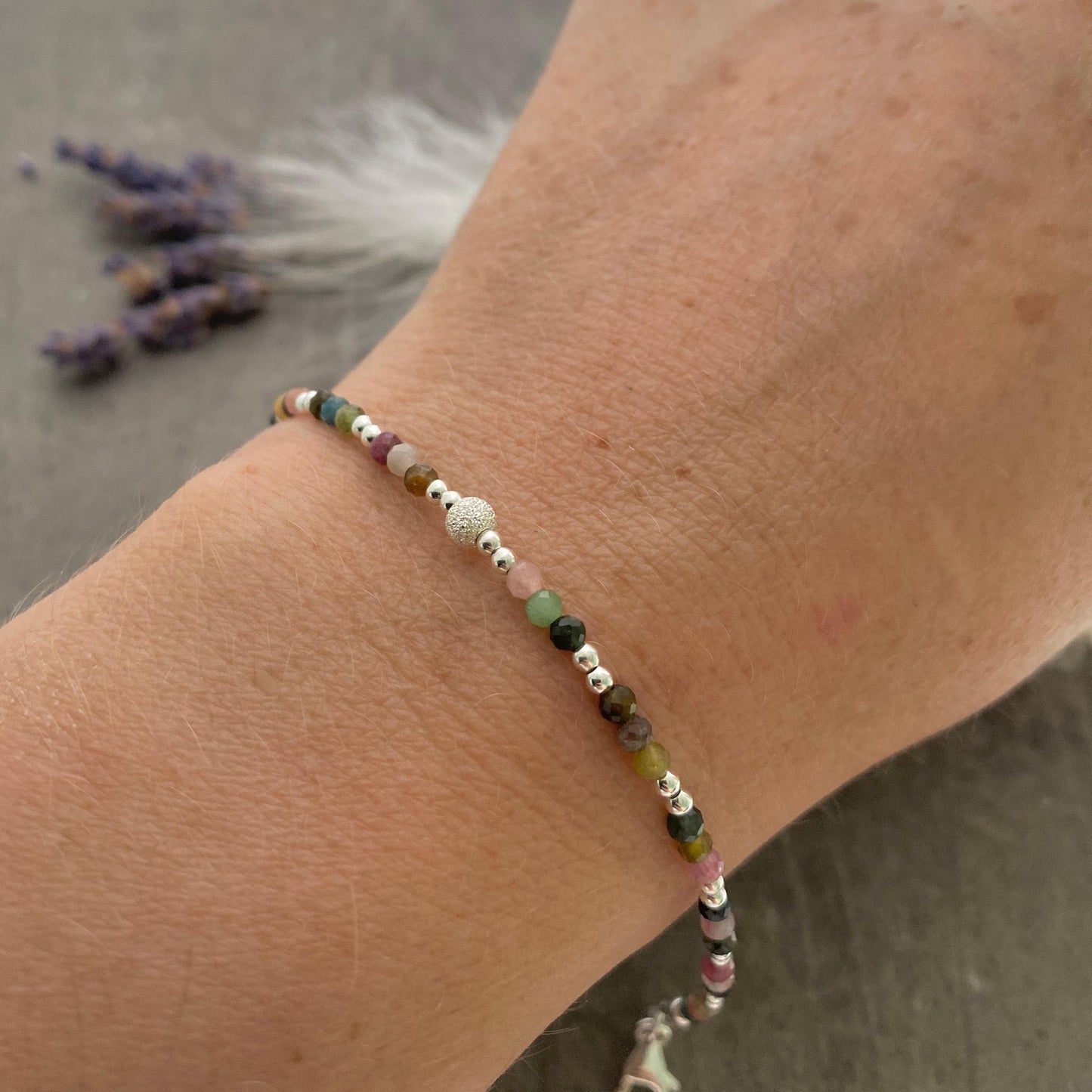 October Birthstone Bracelet, Multi Tourmaline Gemstone Bracelet in Sterling Silver