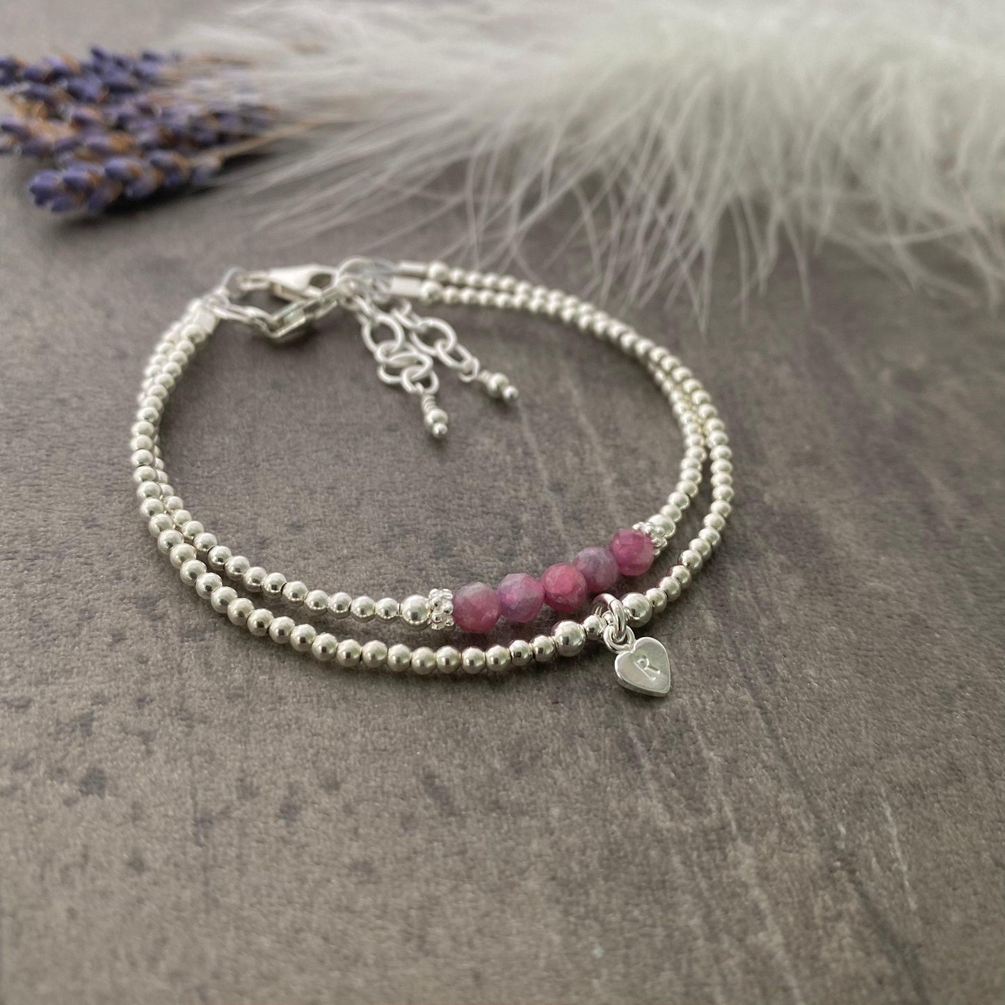 Personalised Tourmaline Bracelets the October Birthstone, Initial Jewellery with Pink Tourmaline