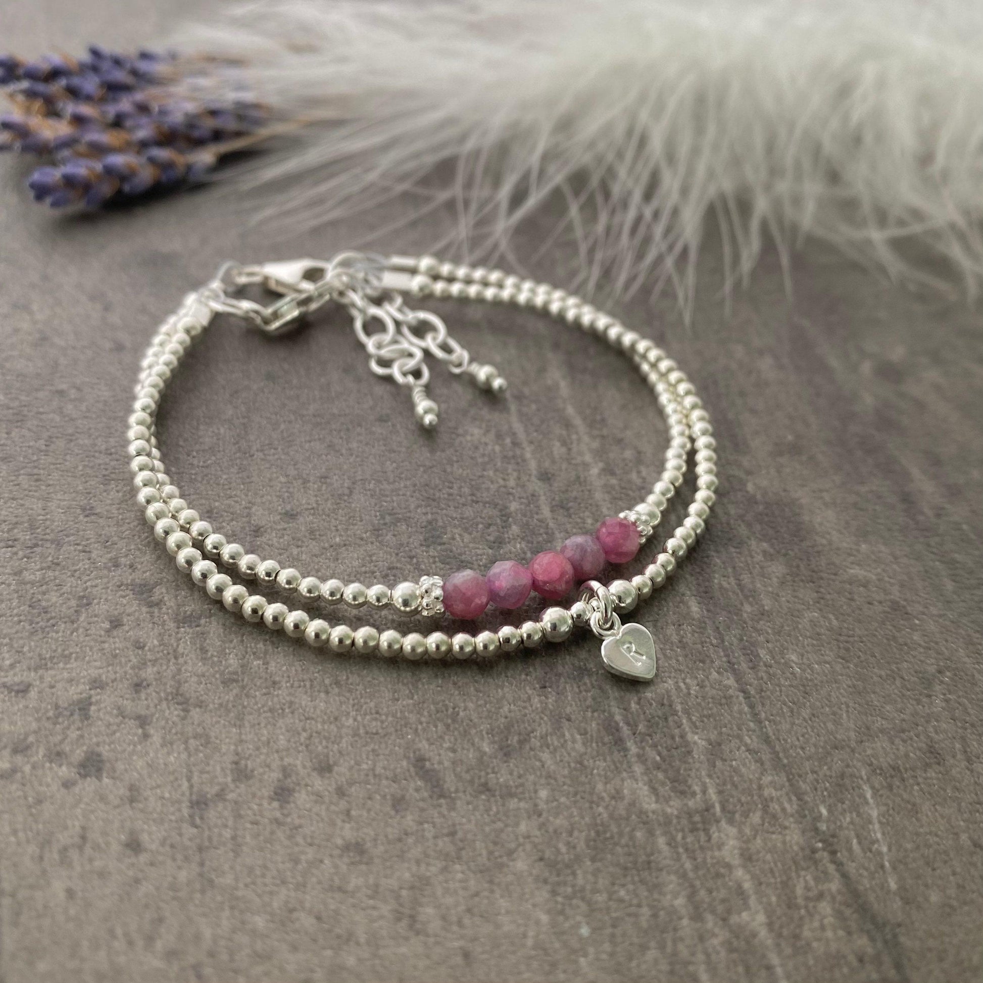 Personalised Tourmaline Bracelets the October Birthstone, Initial Jewellery with Pink Tourmaline