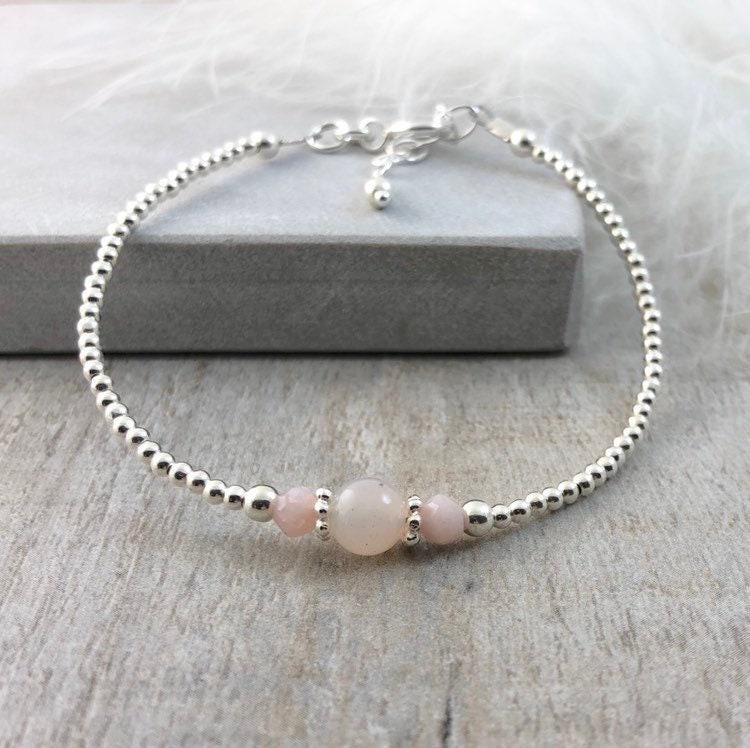 Pink Opal Bracelet, October Birthstone Sterling Silver Jewellery