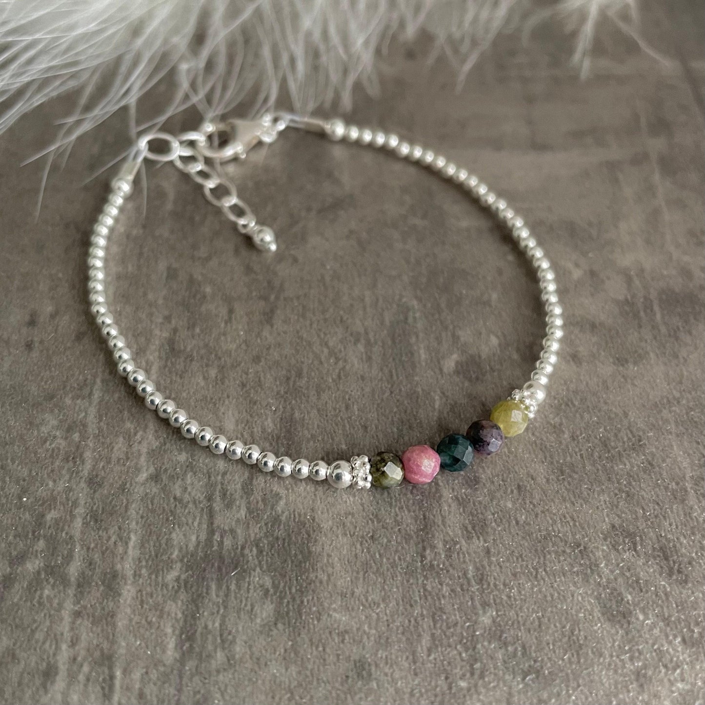 Tourmaline October Birthstone Bracelet, dainty stacking bracelet in sterling silver