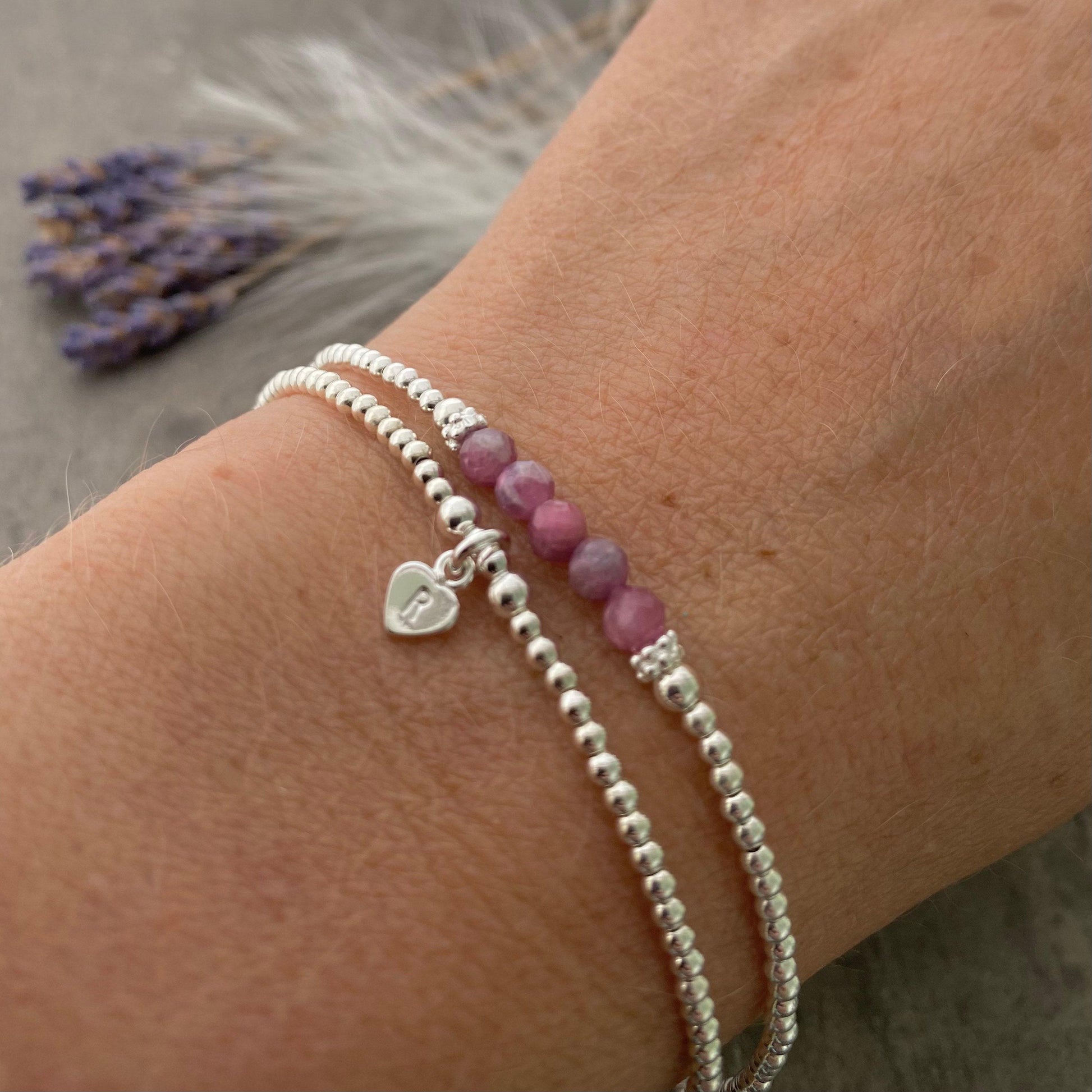 Personalised Tourmaline Bracelets the October Birthstone, Initial Jewellery with Pink Tourmaline