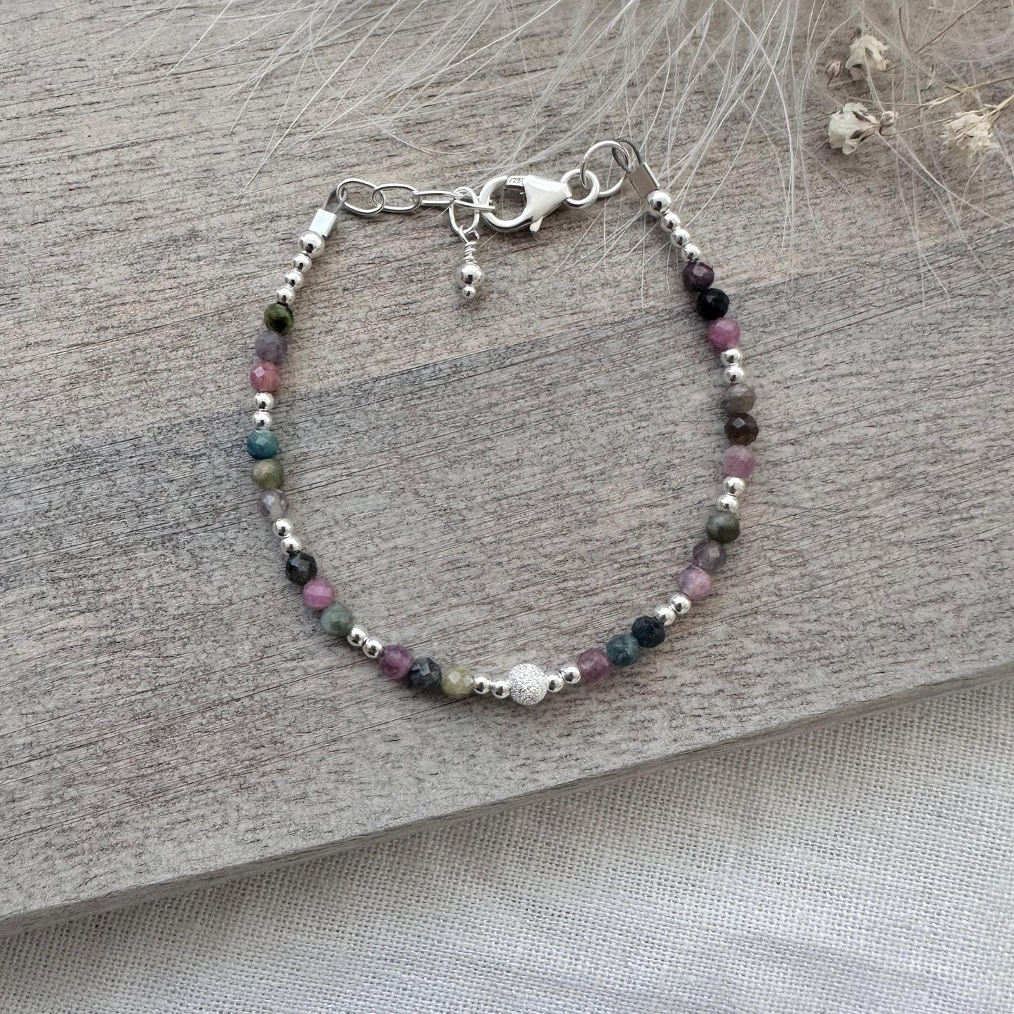 October Birthstone Bracelet, Multi Tourmaline Gemstone Bracelet in Sterling Silver