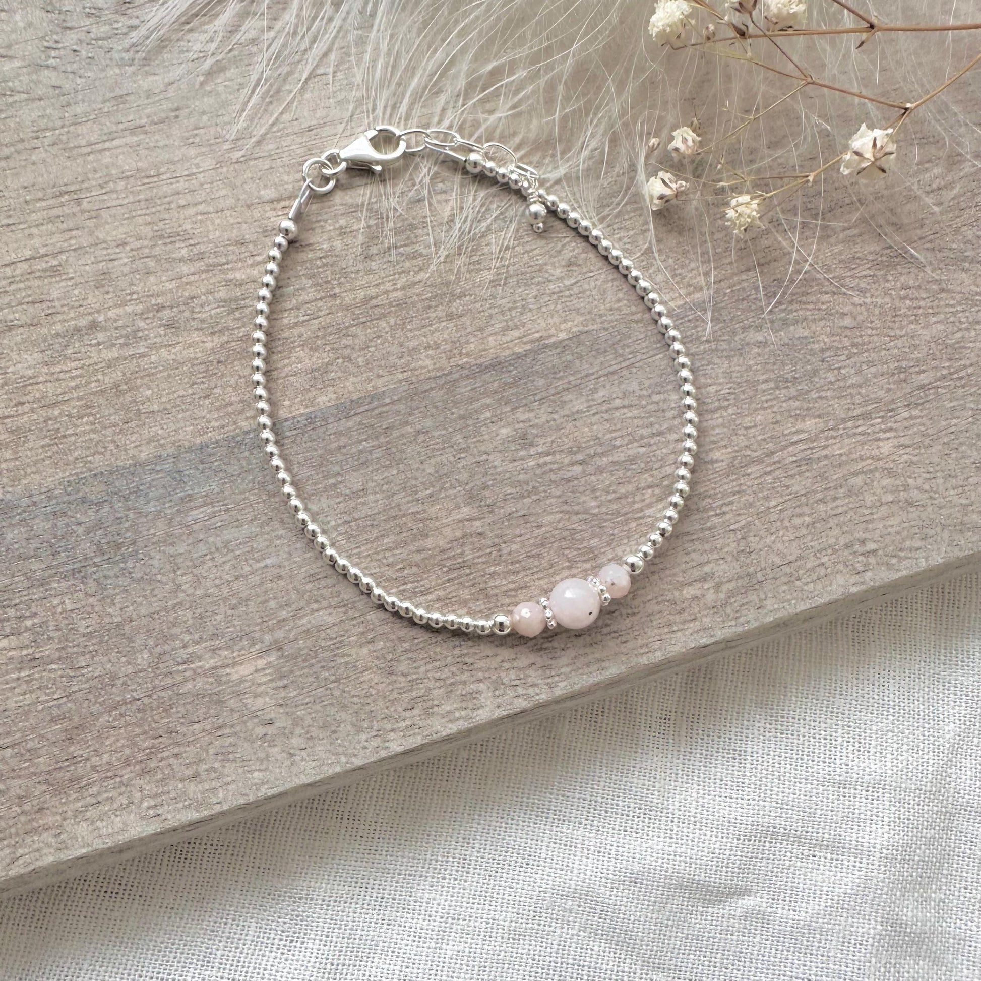 Pink Opal Bracelet, October Birthstone Sterling Silver Jewellery