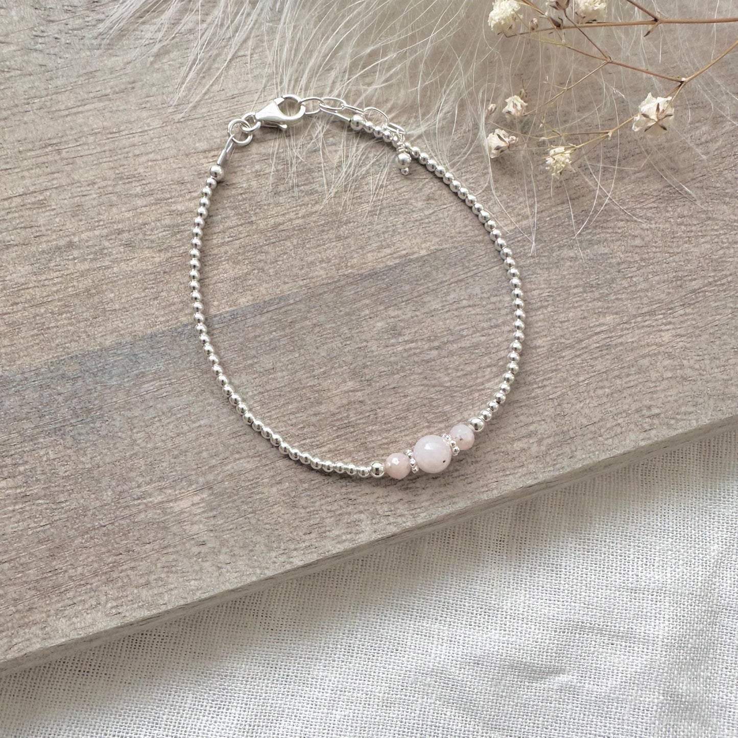 Pink Opal Bracelet, October Birthstone Sterling Silver Jewellery