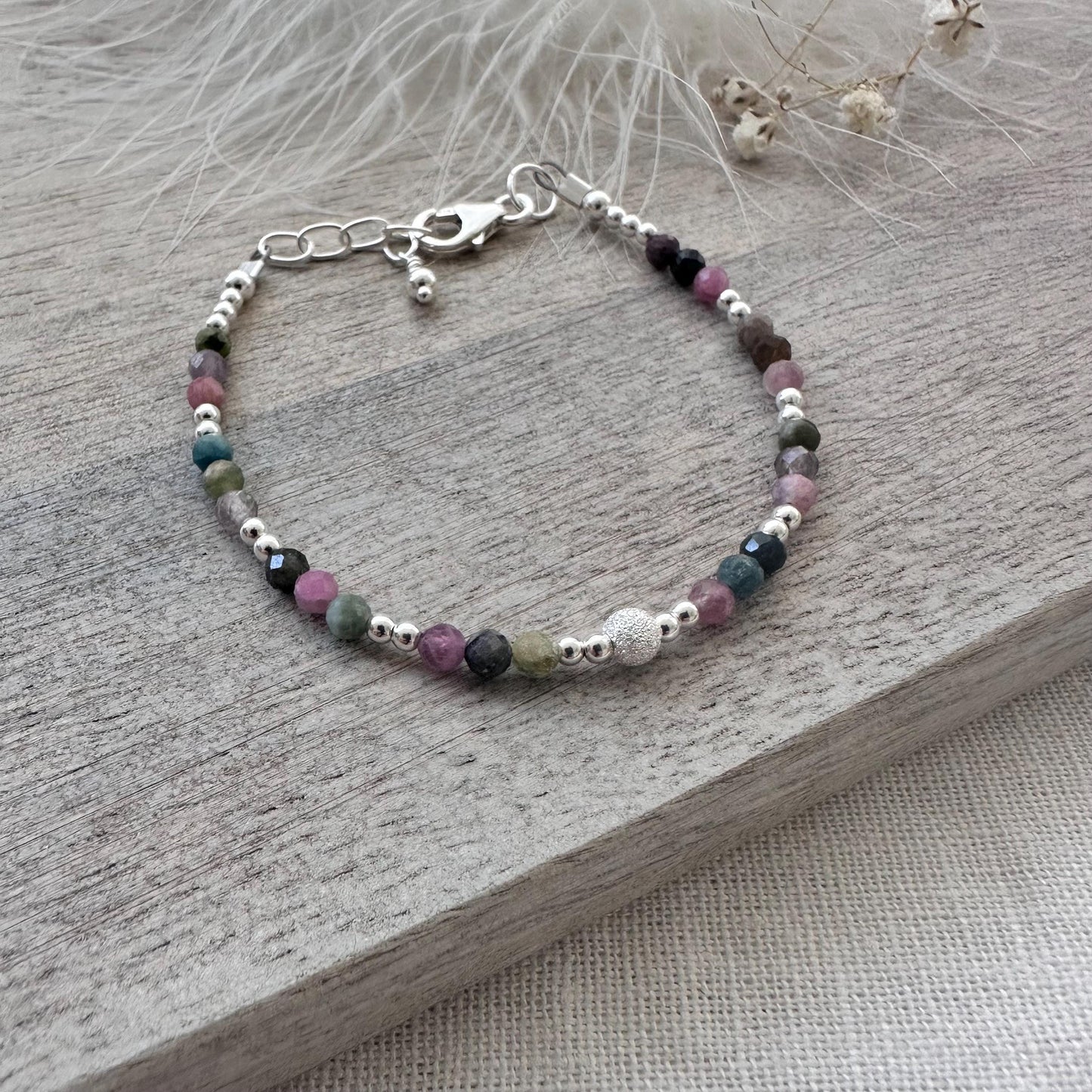 October Birthstone Bracelet, Multi Tourmaline Gemstone Bracelet in Sterling Silver