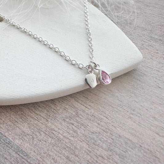 Personalised October CZ Crystal Birthstone Initial Necklace, October Birthday gift for women