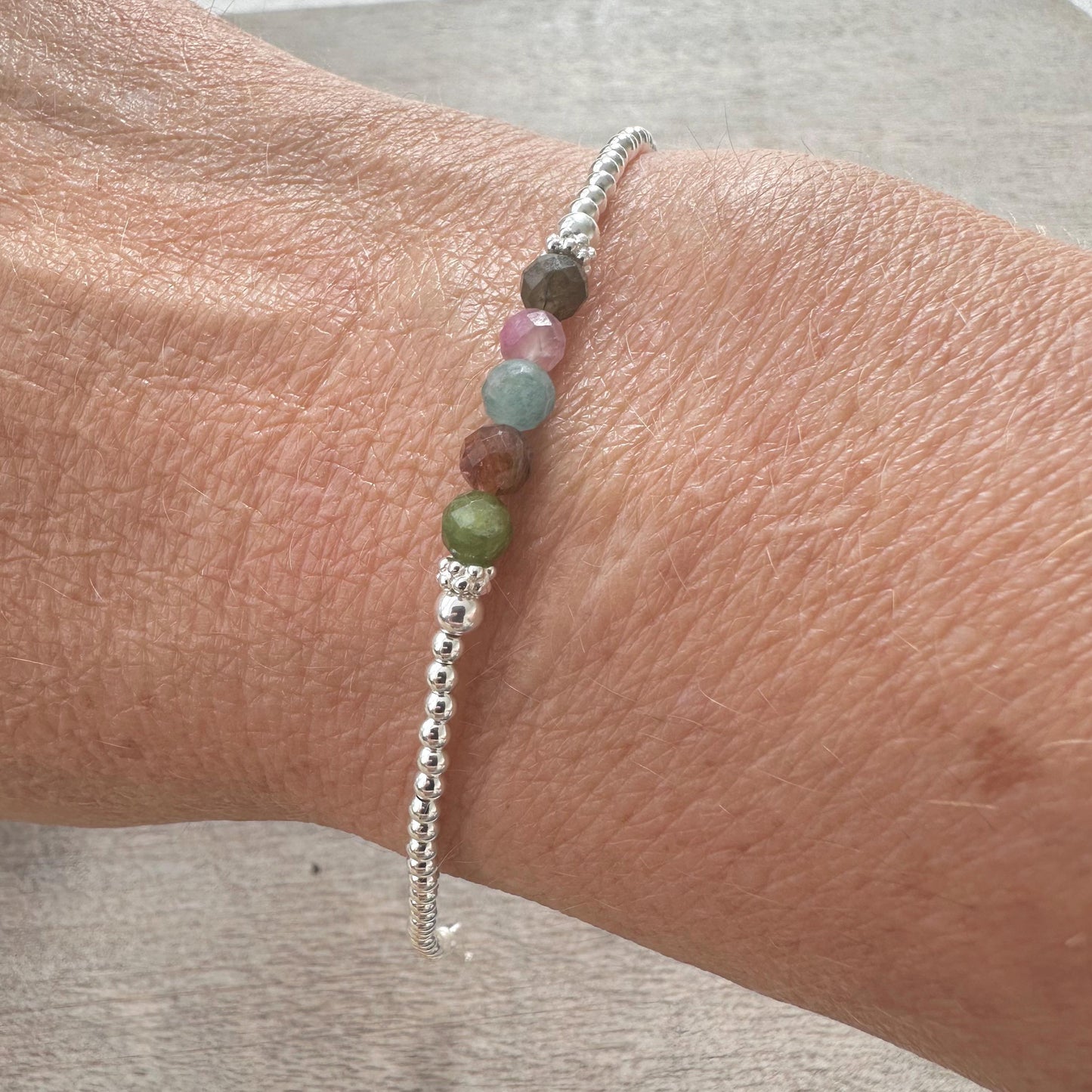 Tourmaline October Birthstone Bracelet, dainty stacking bracelet in sterling silver