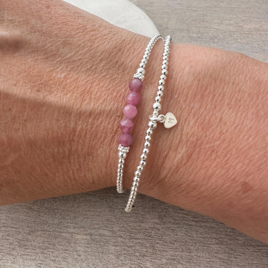 Personalised Tourmaline Bracelets the October Birthstone, Initial Jewellery with Pink Tourmaline