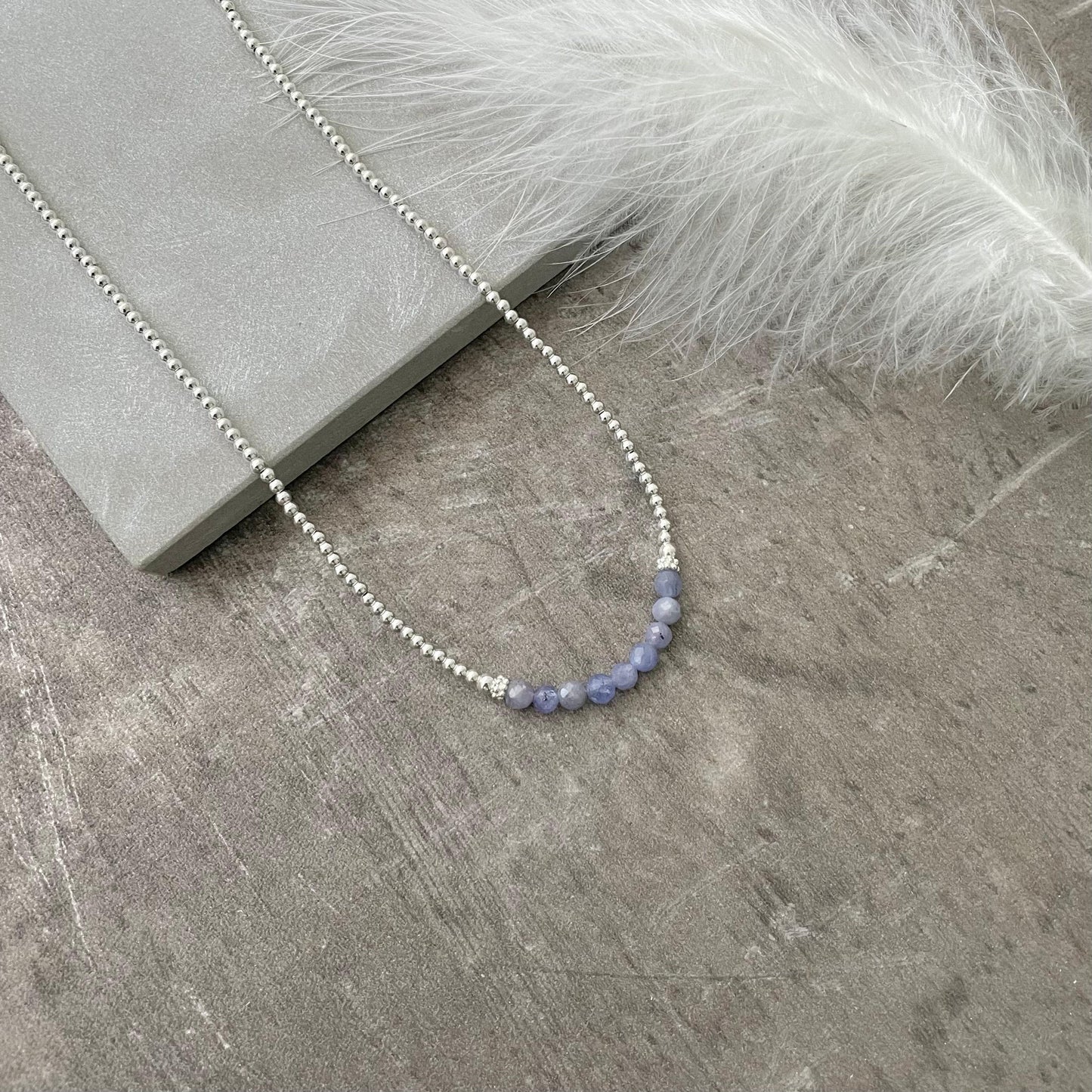 Thin Tanzanite and Sterling Silver Bead Necklace, December Birthstone