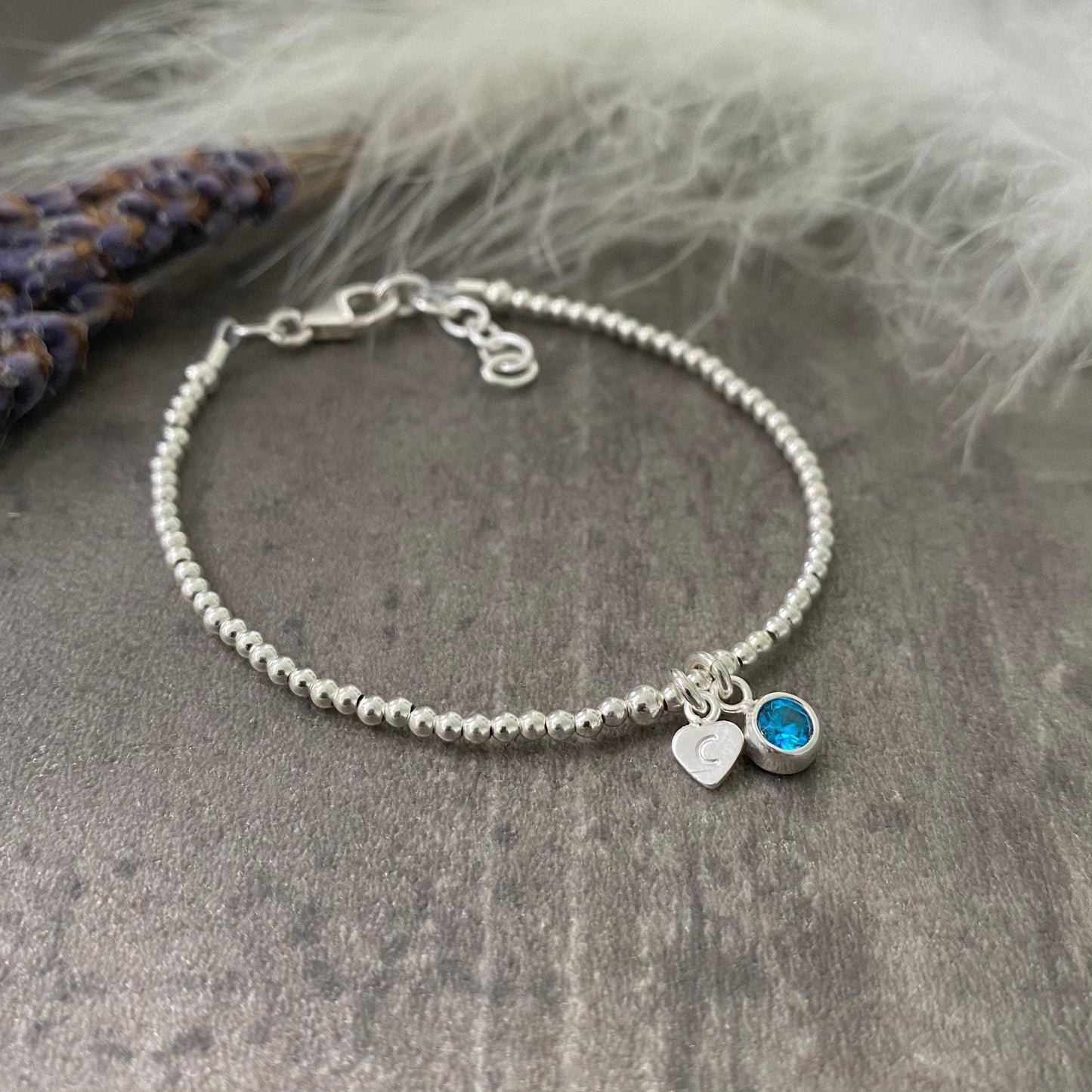 Dainty December Birthstone CZ Initial Bracelet, Personalised Jewellery