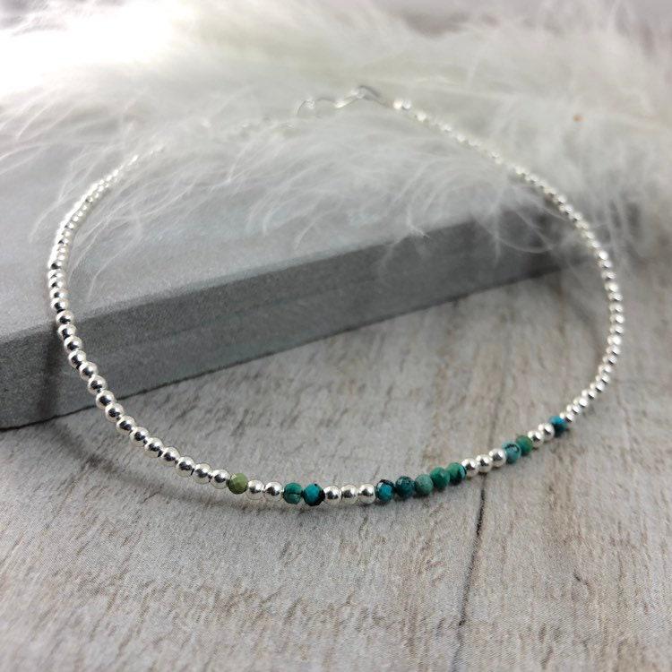 Blue Turquoise Anklet, Gemstone Ankle Bracelet Jewellery with December Birthstone