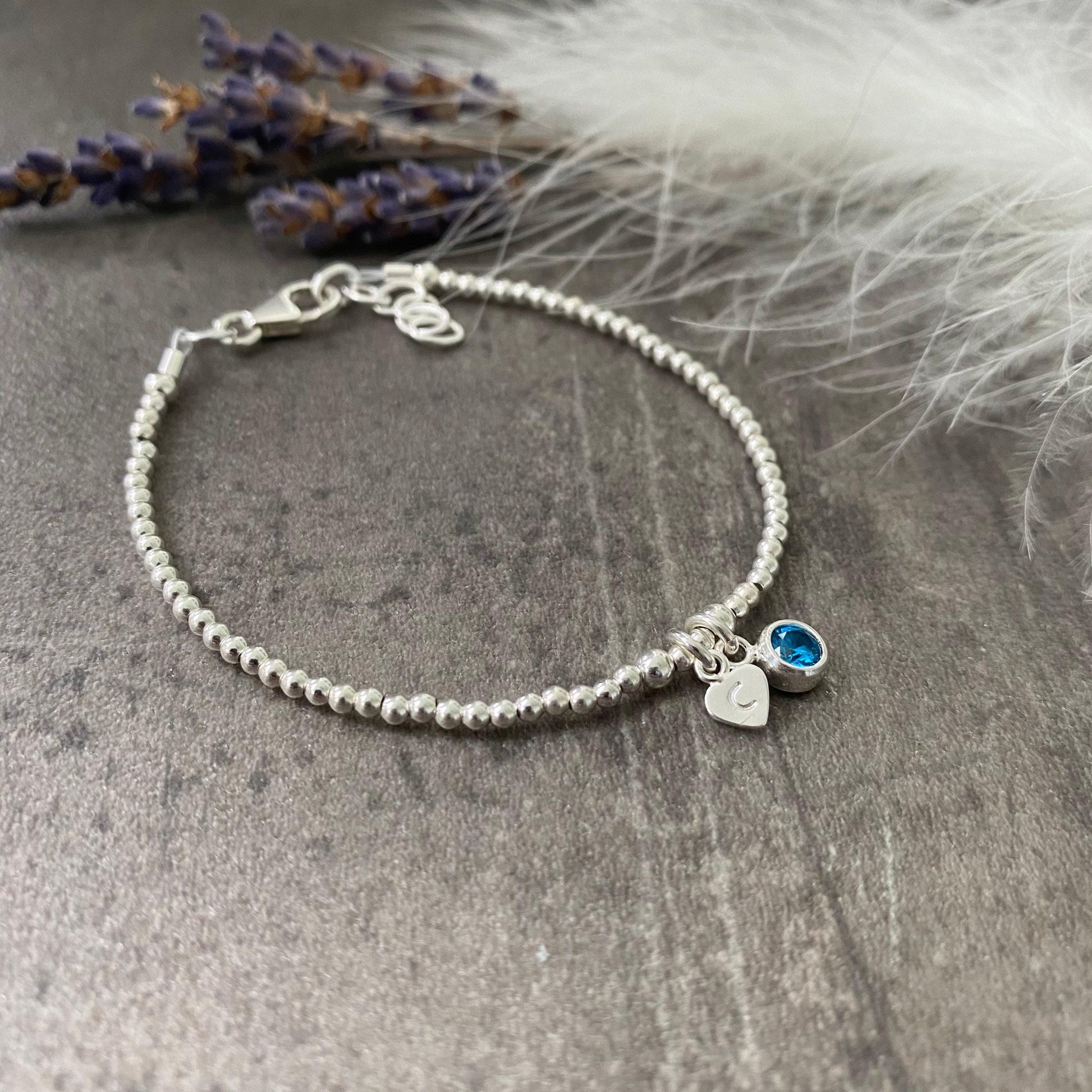 Dainty December Birthstone CZ Initial Bracelet, Personalised Jewellery