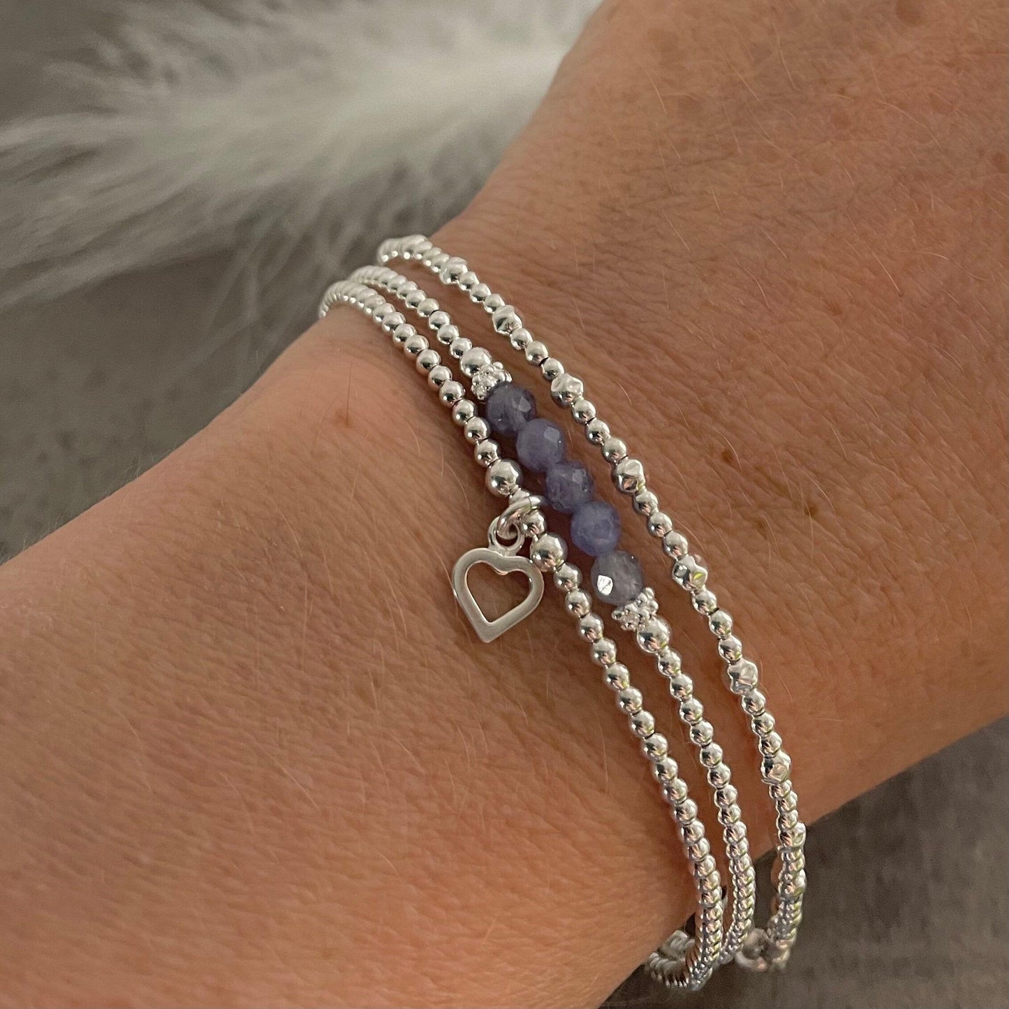 A Dainty December Birthstone Tanzanite Bracelet Set, December Stacking Bracelets for Women in Sterling Silver