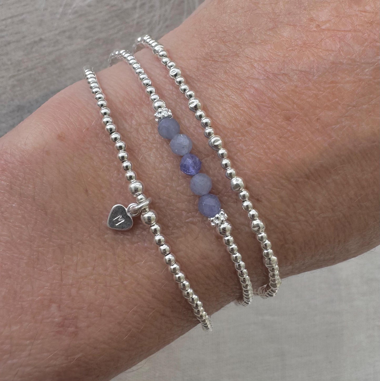 Tanzanite Stacking Bracelet Set, Dainty Personalised December Birthstone Jewellery