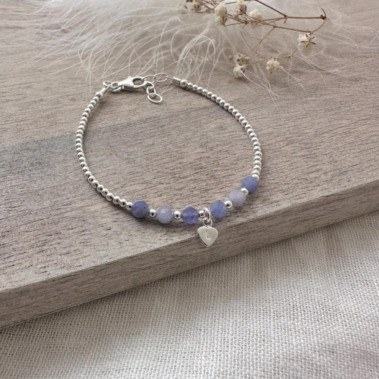 Personalised Tanzanite Bracelet, Dainty December Birthstone Jewellery in Sterling Silver