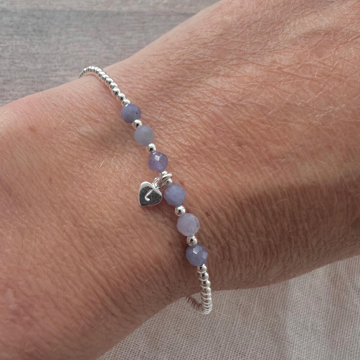 Personalised Tanzanite Bracelet, Dainty December Birthstone Jewellery in Sterling Silver