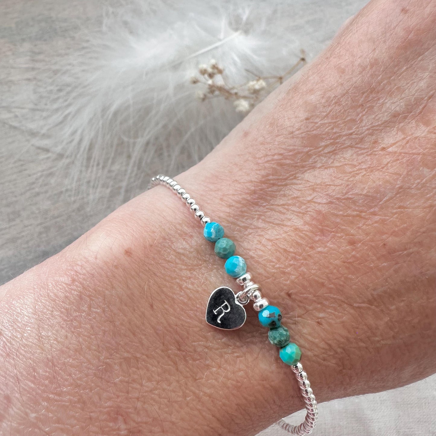 Personalised December Birthstone Bracelet, Dainty Turquoise Bracelet in Sterling Silver