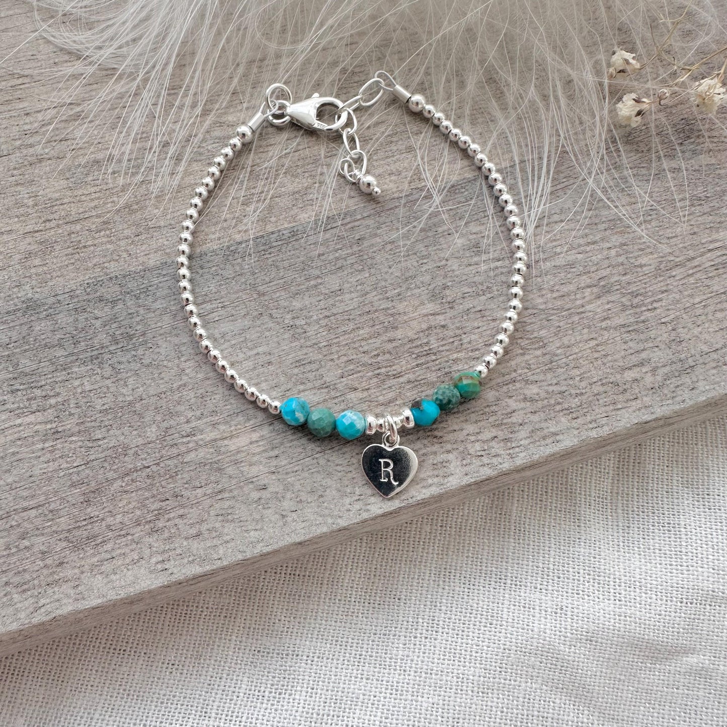 Personalised December Birthstone Bracelet, Dainty Turquoise Bracelet in Sterling Silver