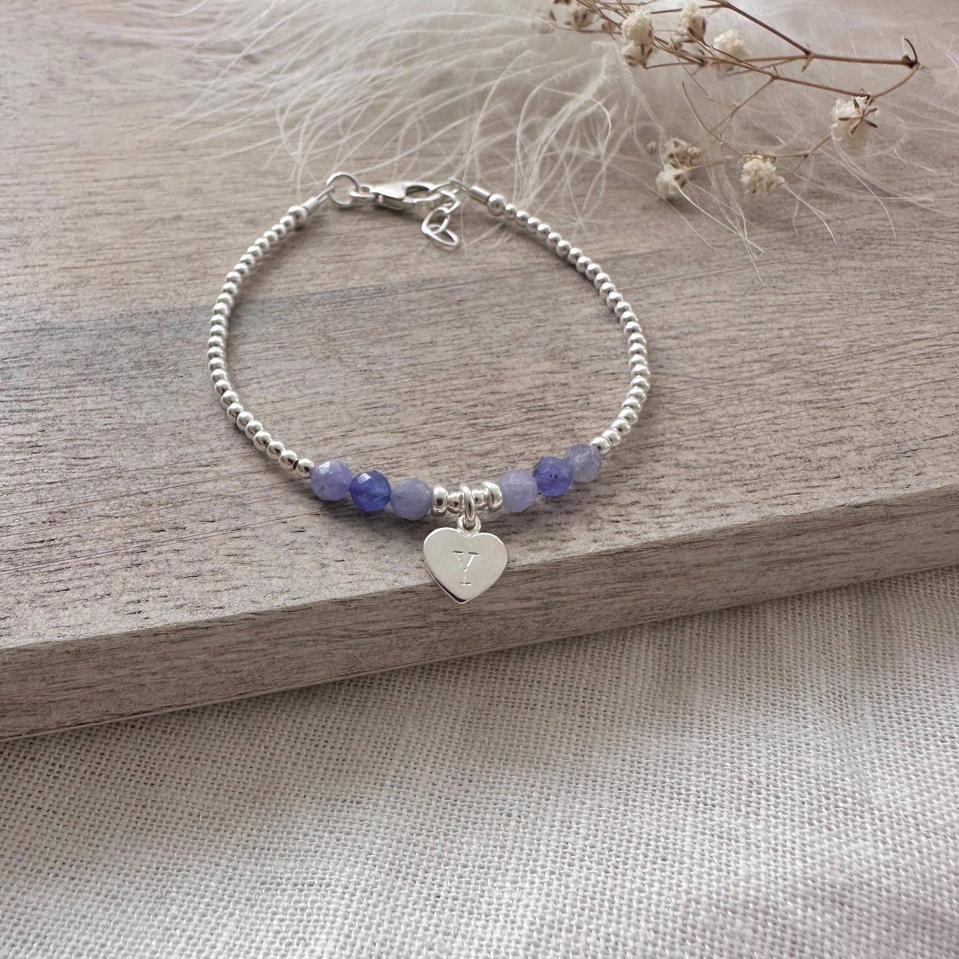 Personalised December Birthstone Bracelet, Dainty Tanzanite Bracelet in Sterling Silver