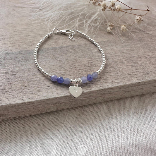 Personalised December Birthstone Bracelet, Dainty Tanzanite Bracelet in Sterling Silver