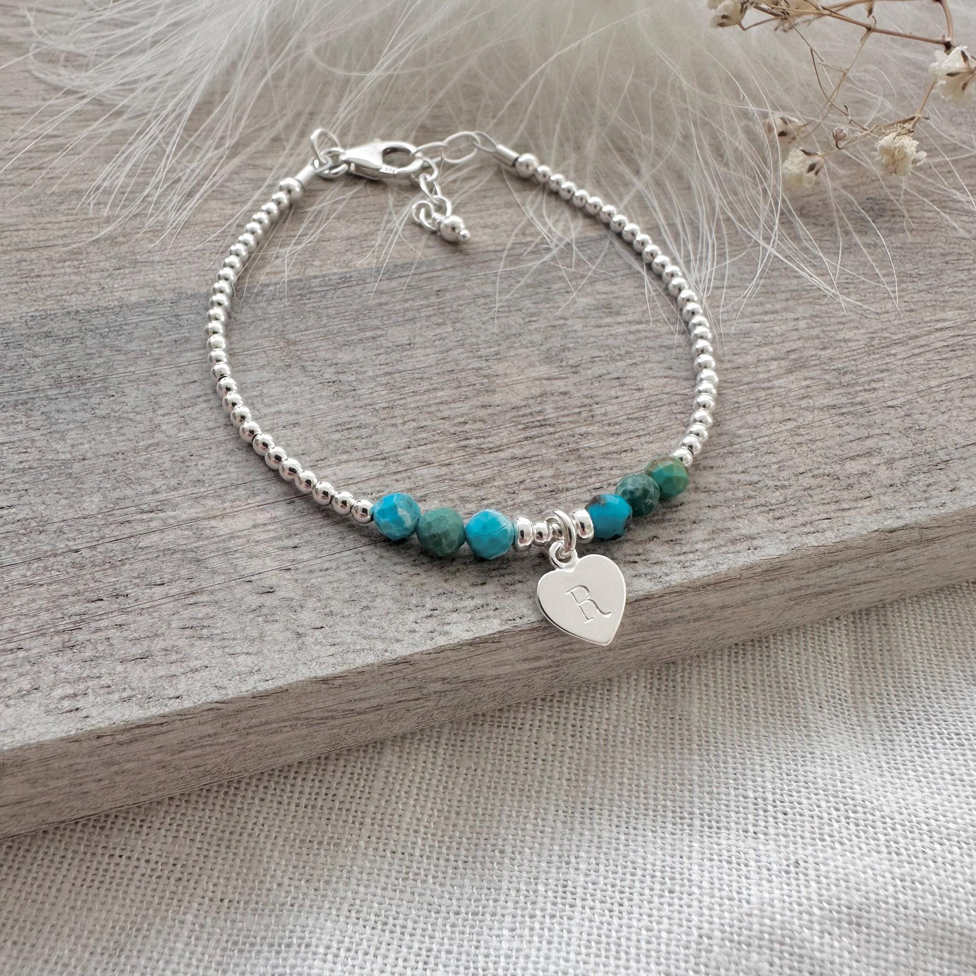 Personalised December Birthstone Bracelet, Dainty Turquoise Bracelet in Sterling Silver