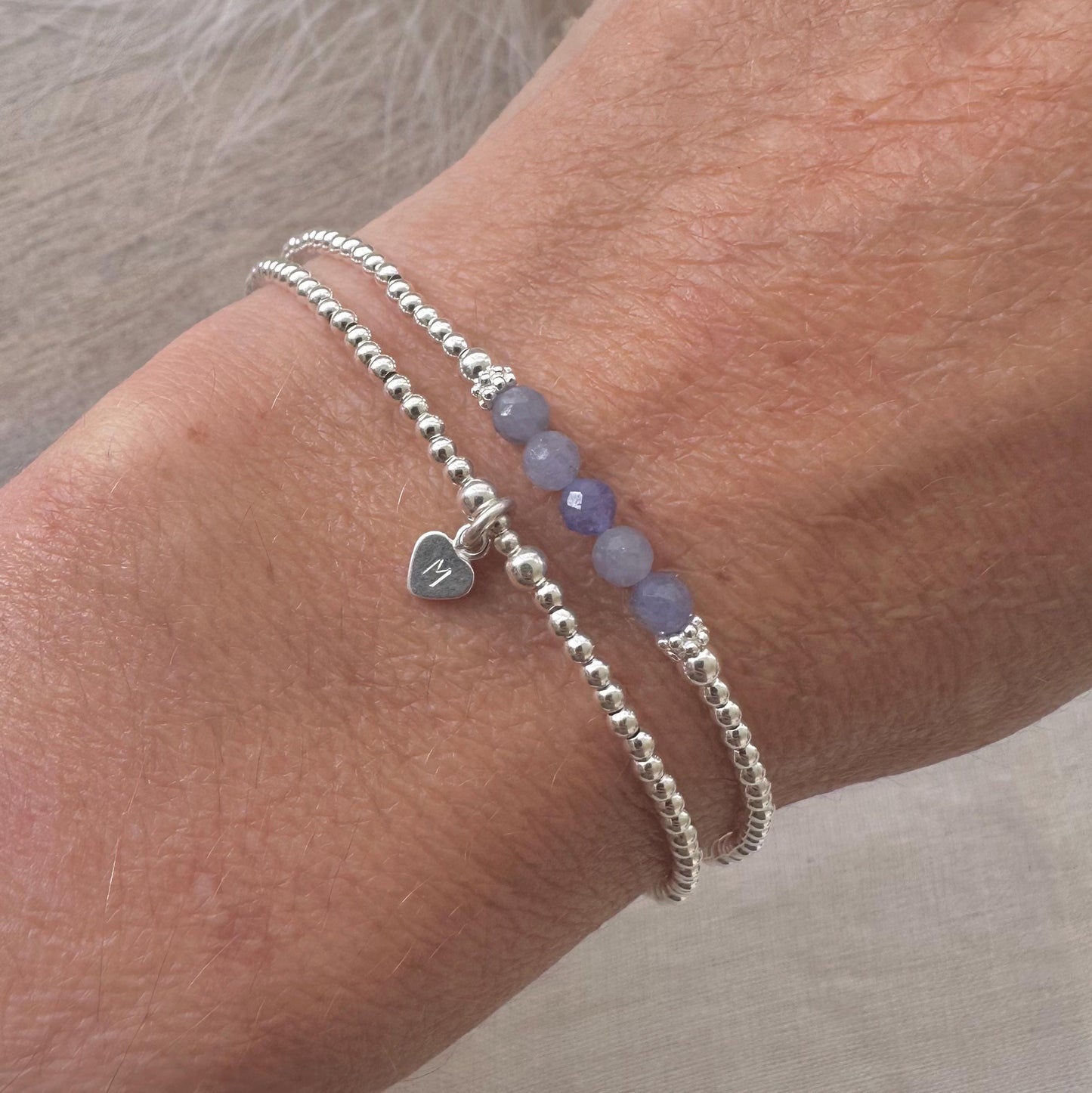 Set of Personalised December Birthstone Bracelets, made with Tanzanite and sterling silver