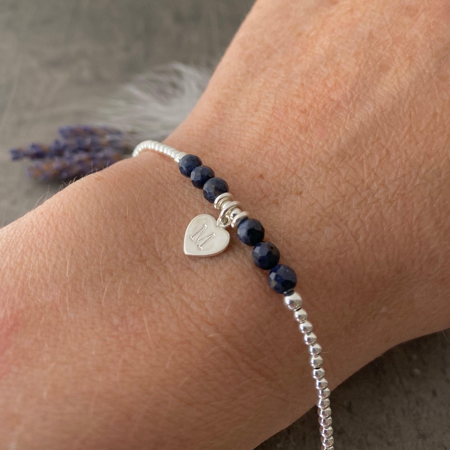 Personalised September Birthstone Bracelet, Dainty Sapphire Bracelet in Sterling Silver