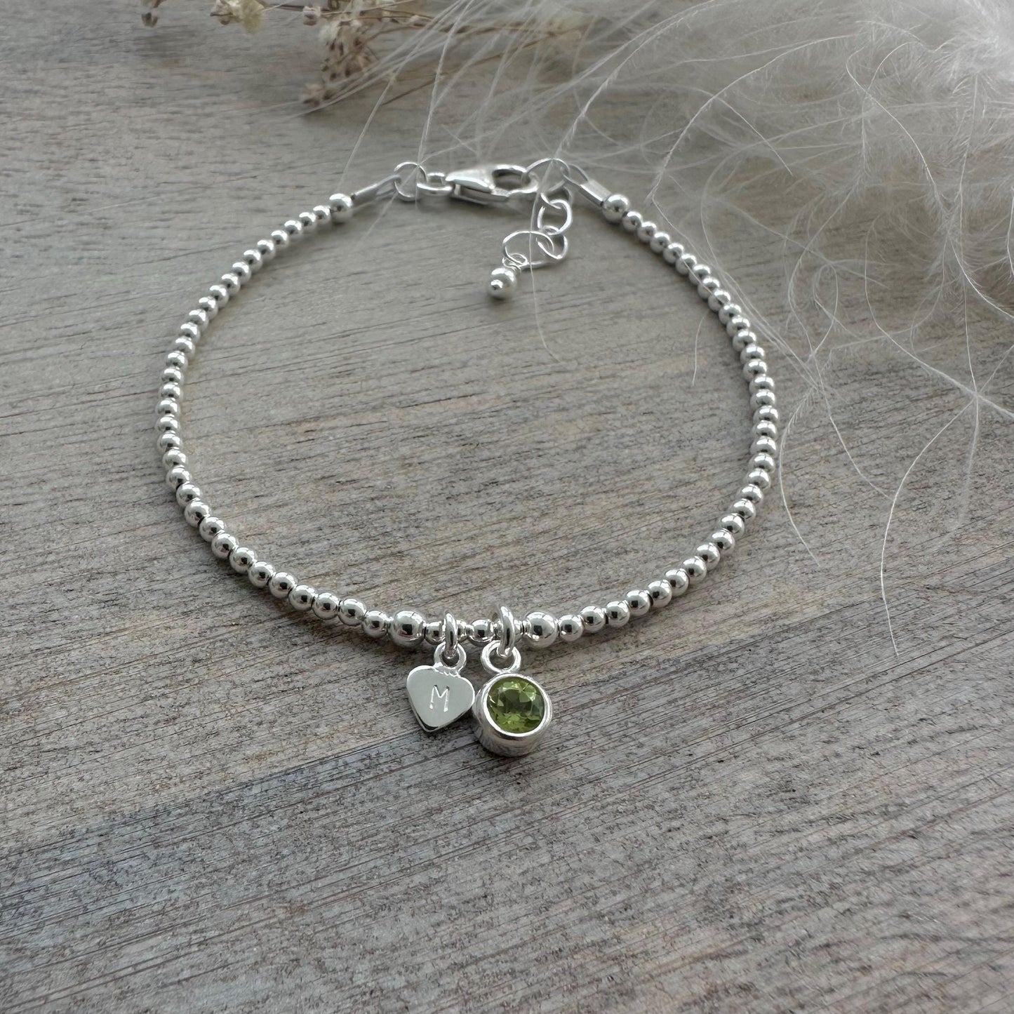 Dainty August Birthstone CZ Initial Bracelet, Personalised Jewellery