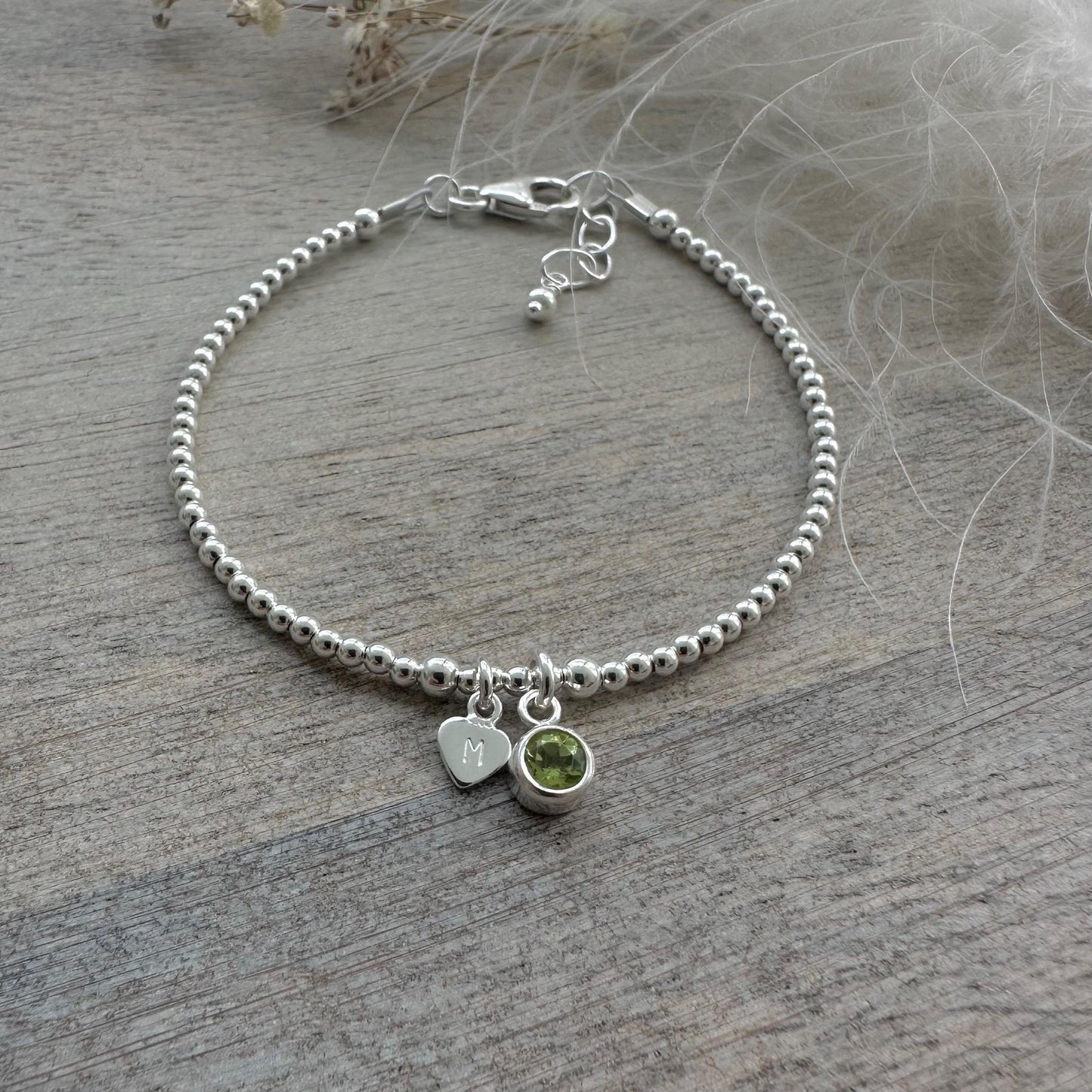 Dainty August Birthstone CZ Initial Bracelet, Personalised Jewellery