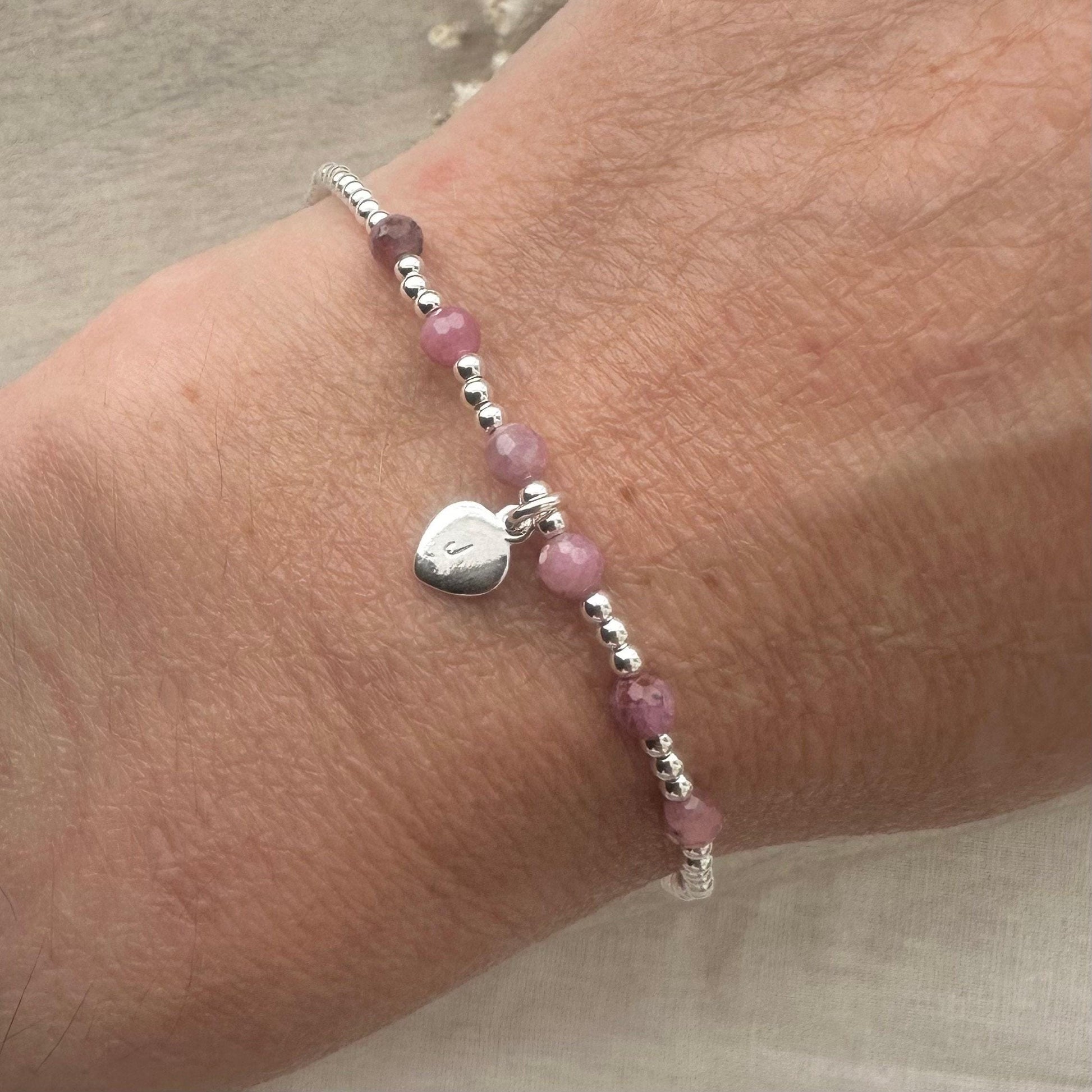 Personalised Ruby Bracelet, , Dainty July Birthstone Jewellery in Sterling Silver