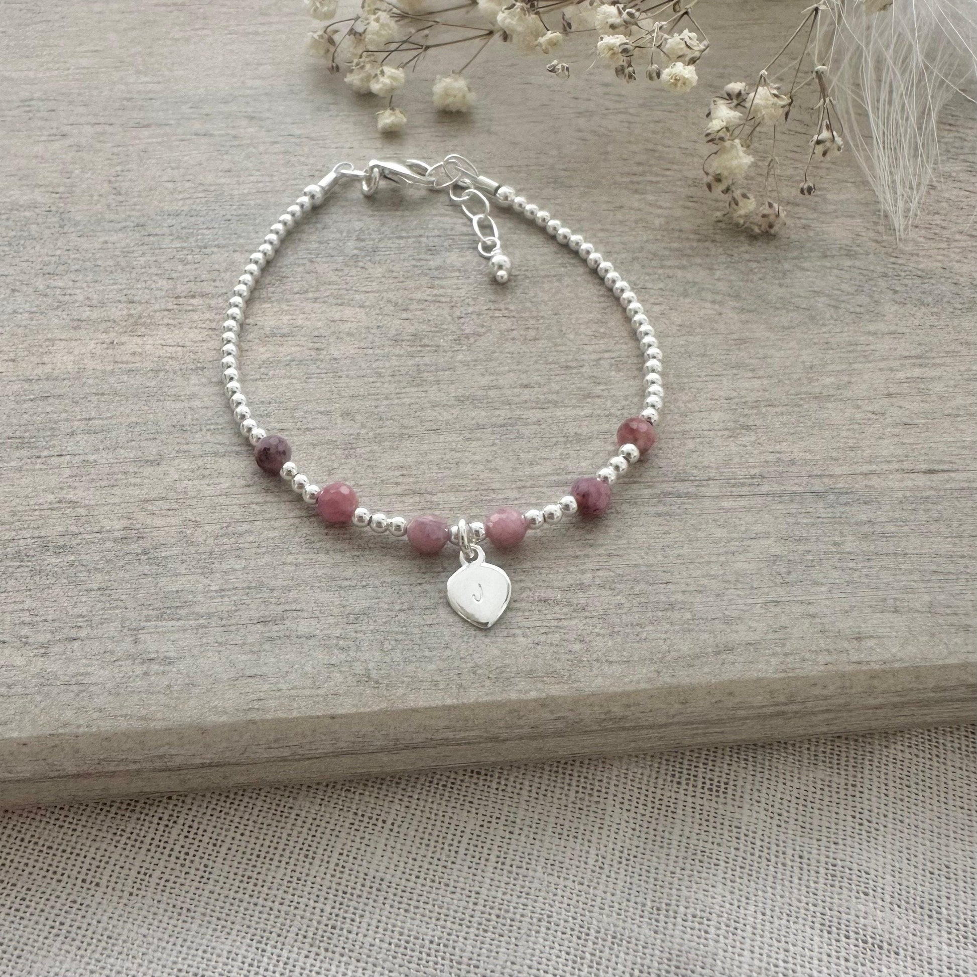 Personalised Ruby Bracelet, , Dainty July Birthstone Jewellery in Sterling Silver