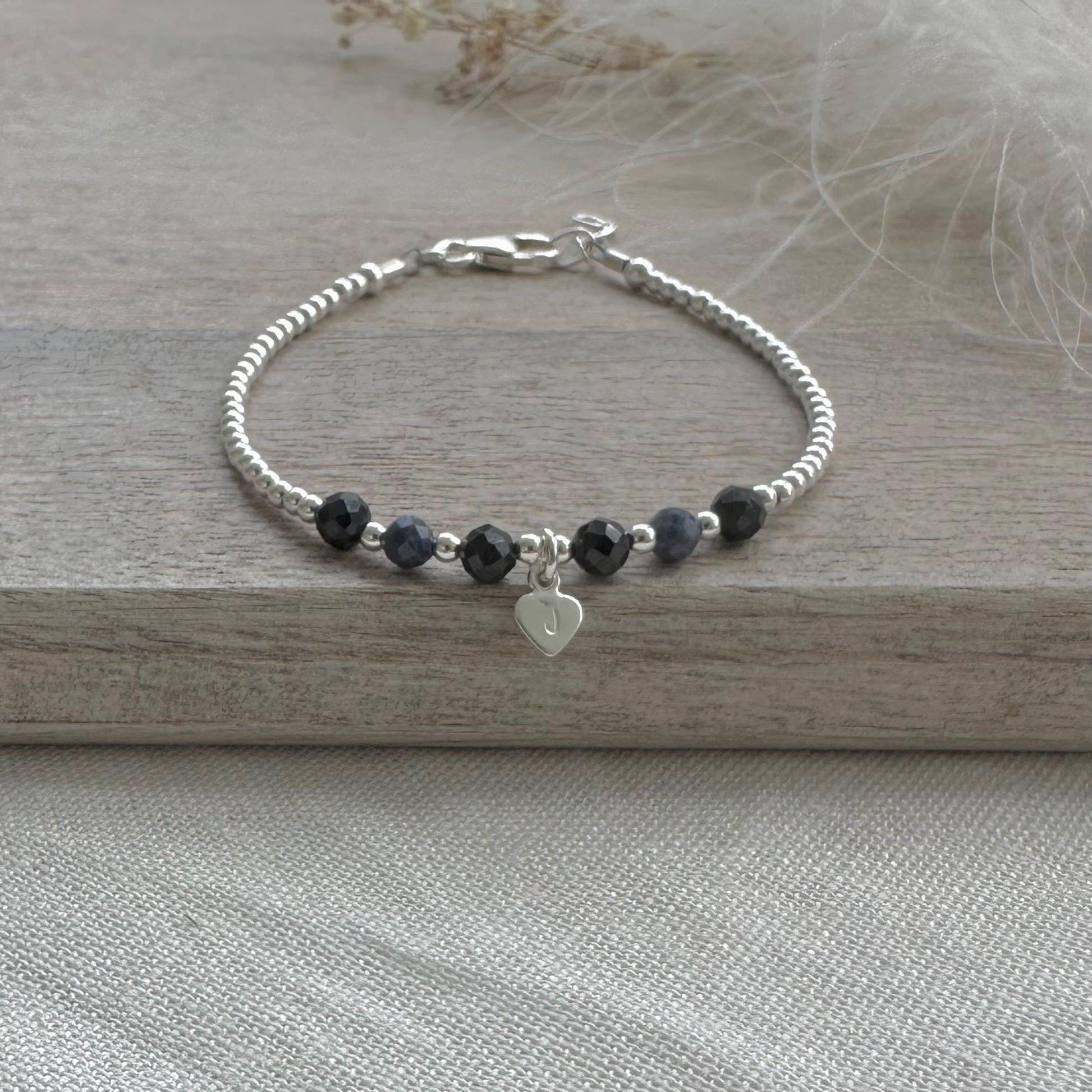 Personalised Sapphire Bracelet, Dainty September Birthstone Jewellery in Sterling Silver