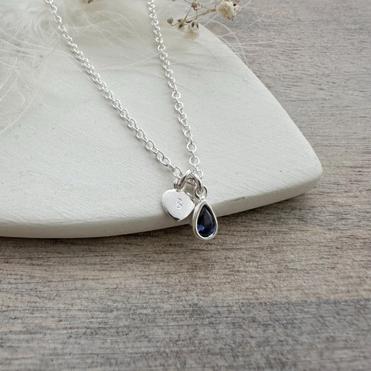 Personalised September CZ Crystal Birthstone Initial Necklace, September Birthday gift for women