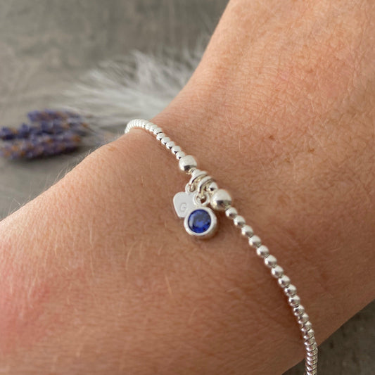 Dainty September Birthstone CZ Initial Bracelet, Personalised Jewellery