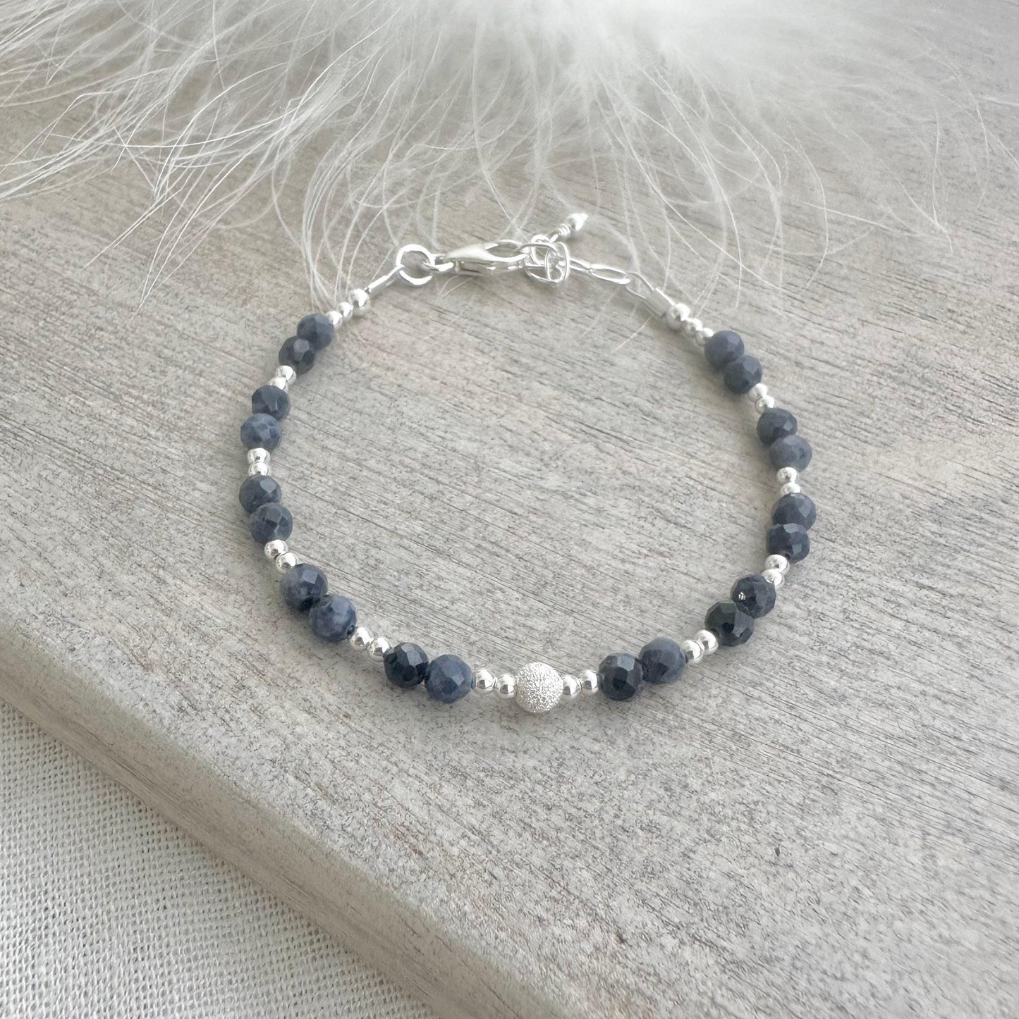 September Birthstone Bracelet, Dainty Sapphire Bracelet in Sterling Silver