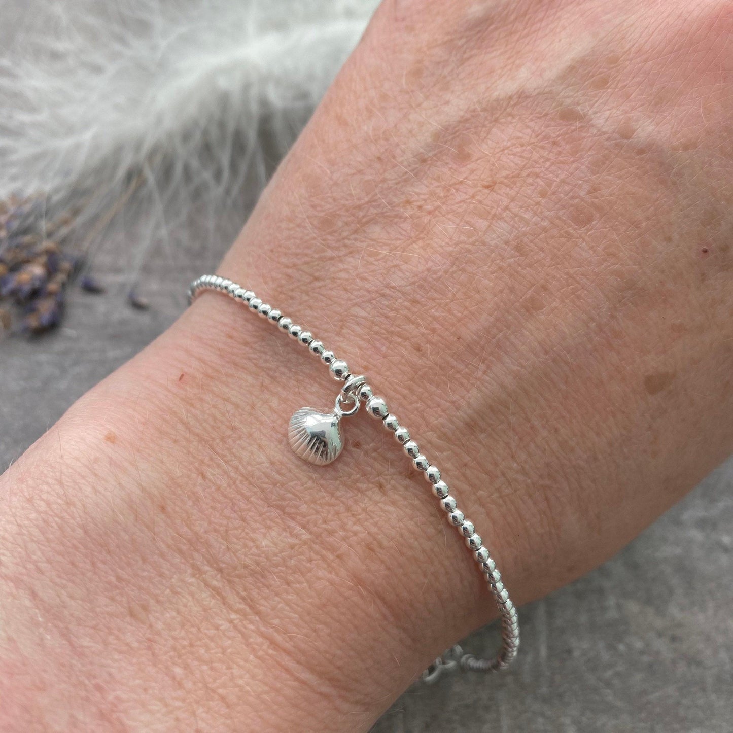 Silver Shell Charm Bracelet, Dainty Sterling Silver Shell Jewellery