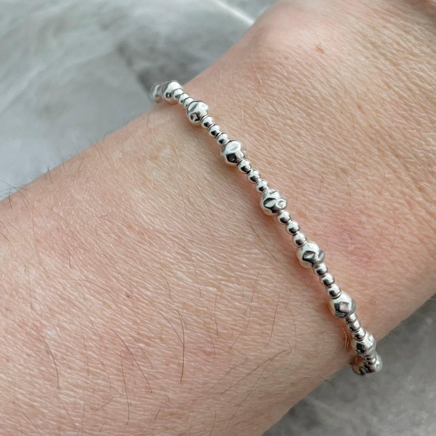 Textured Layering Bracelet, 4mm sterling silver bead bracelet