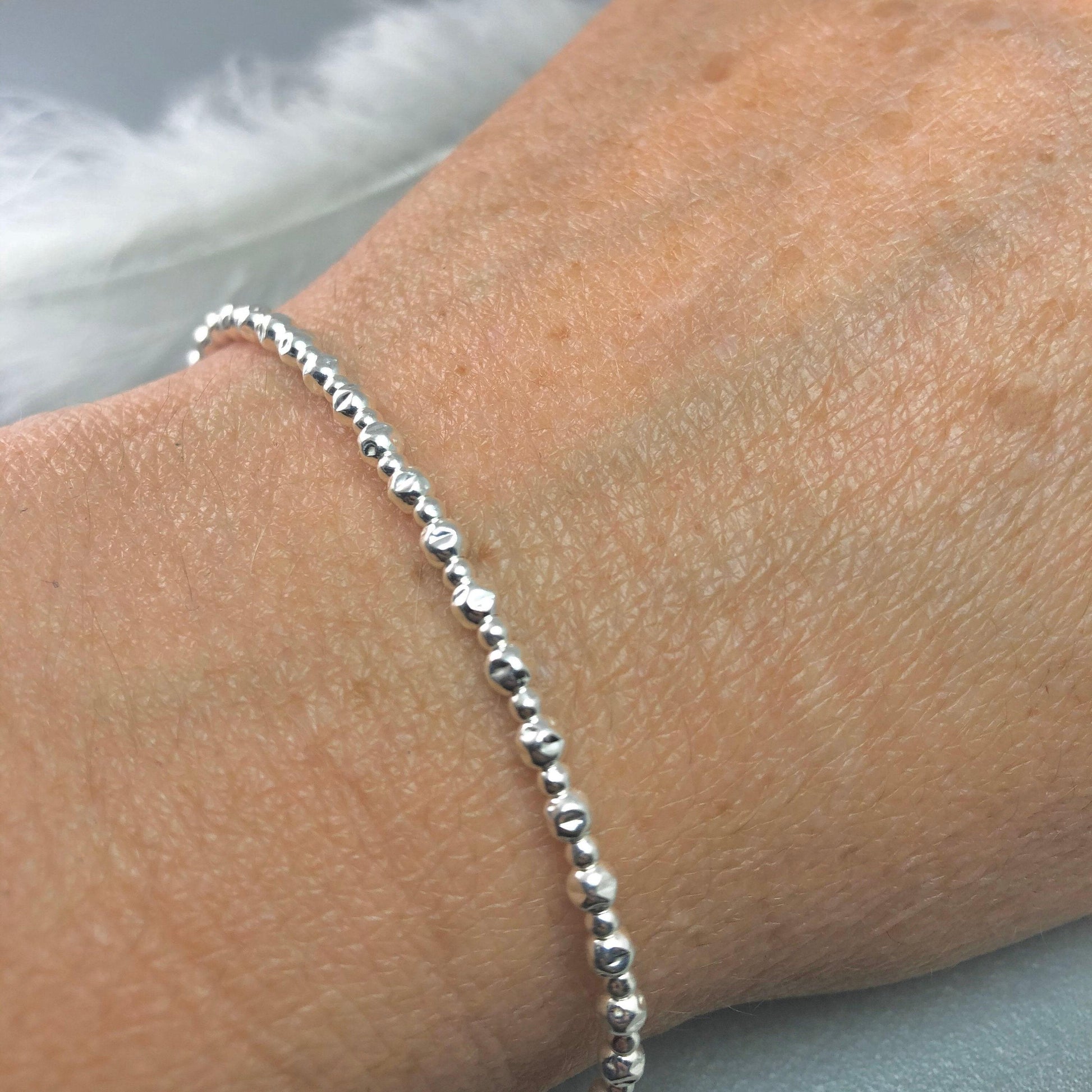 Sterling Silver Bracelet, Textured 3mm bead bracelet