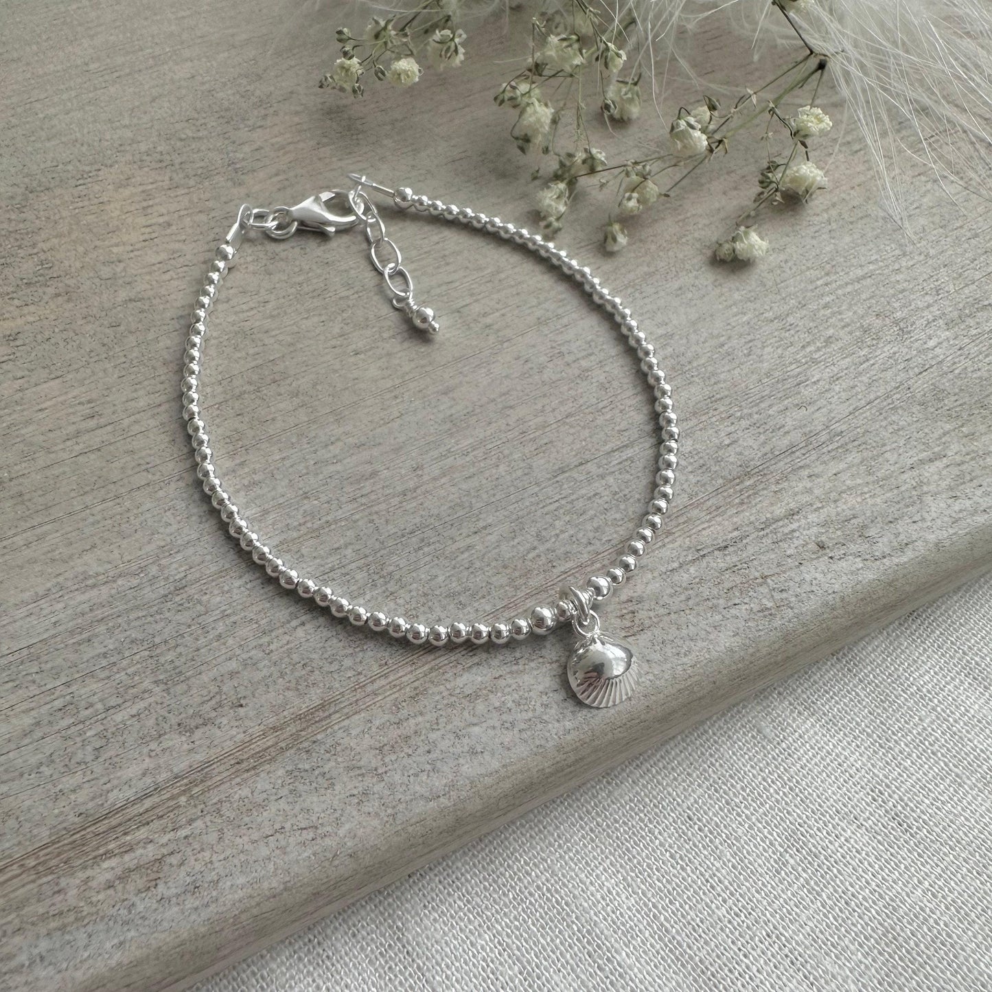 Silver Shell Charm Bracelet, Dainty Sterling Silver Shell Jewellery