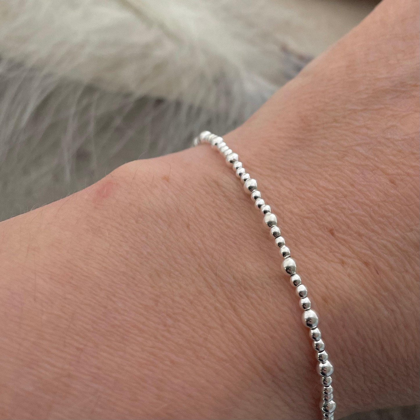 Dainty Sterling Silver 2mm 3mm Beaded Stacking Bracelet , Bracelets for Women