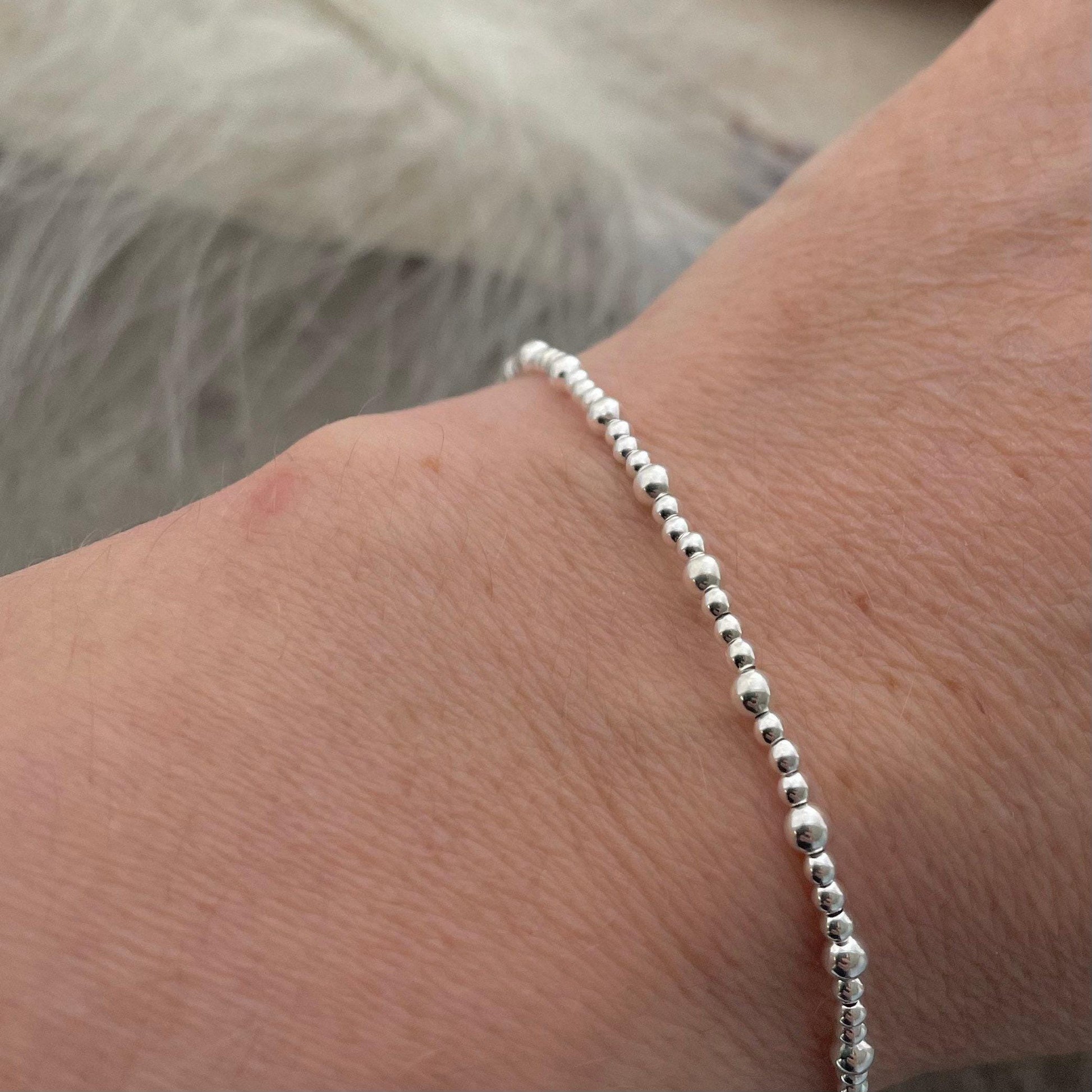 Dainty Sterling Silver 2mm 3mm Beaded Stacking Bracelet , Bracelets for Women