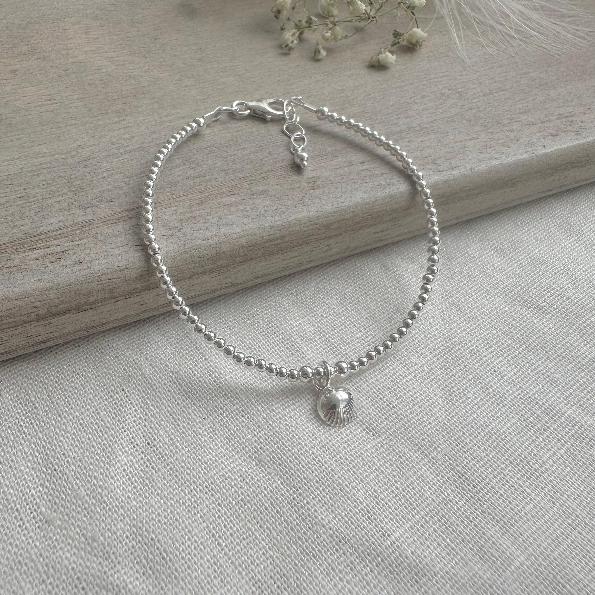 Silver Shell Charm Bracelet, Dainty Sterling Silver Shell Jewellery